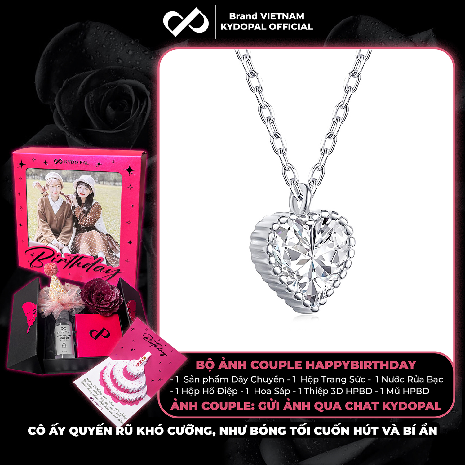 Dây chuyền bạc nữ KYDOPAL mặt trái tim đính đá viền cao cấp trang sức bạc 925 - PAL9C3C12