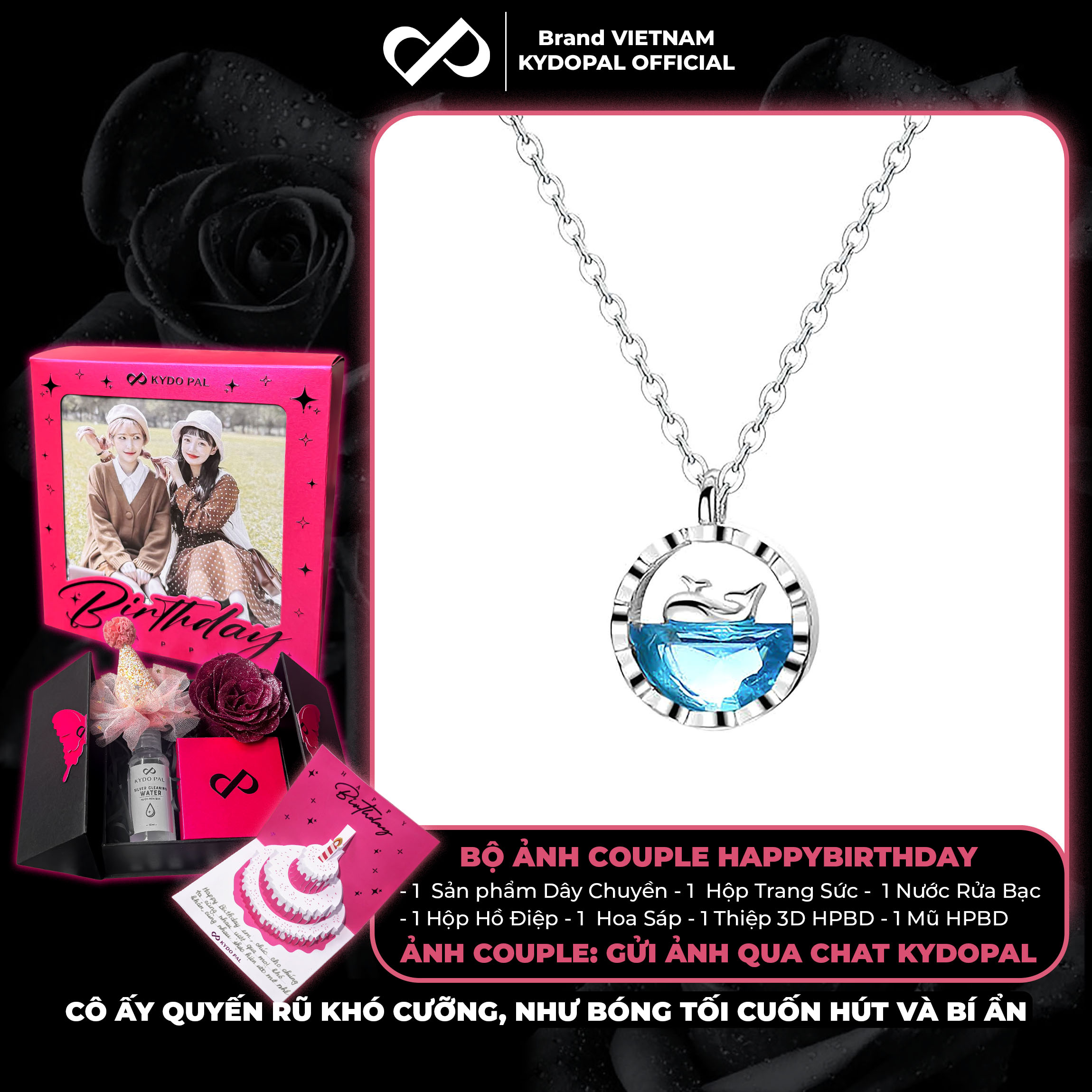 Dây chuyền bạc nữ KYDOPAL vòng cổ cá tính cá voi biển xanh lấp lánh trang sức bạc 925 - PAL9C3C49