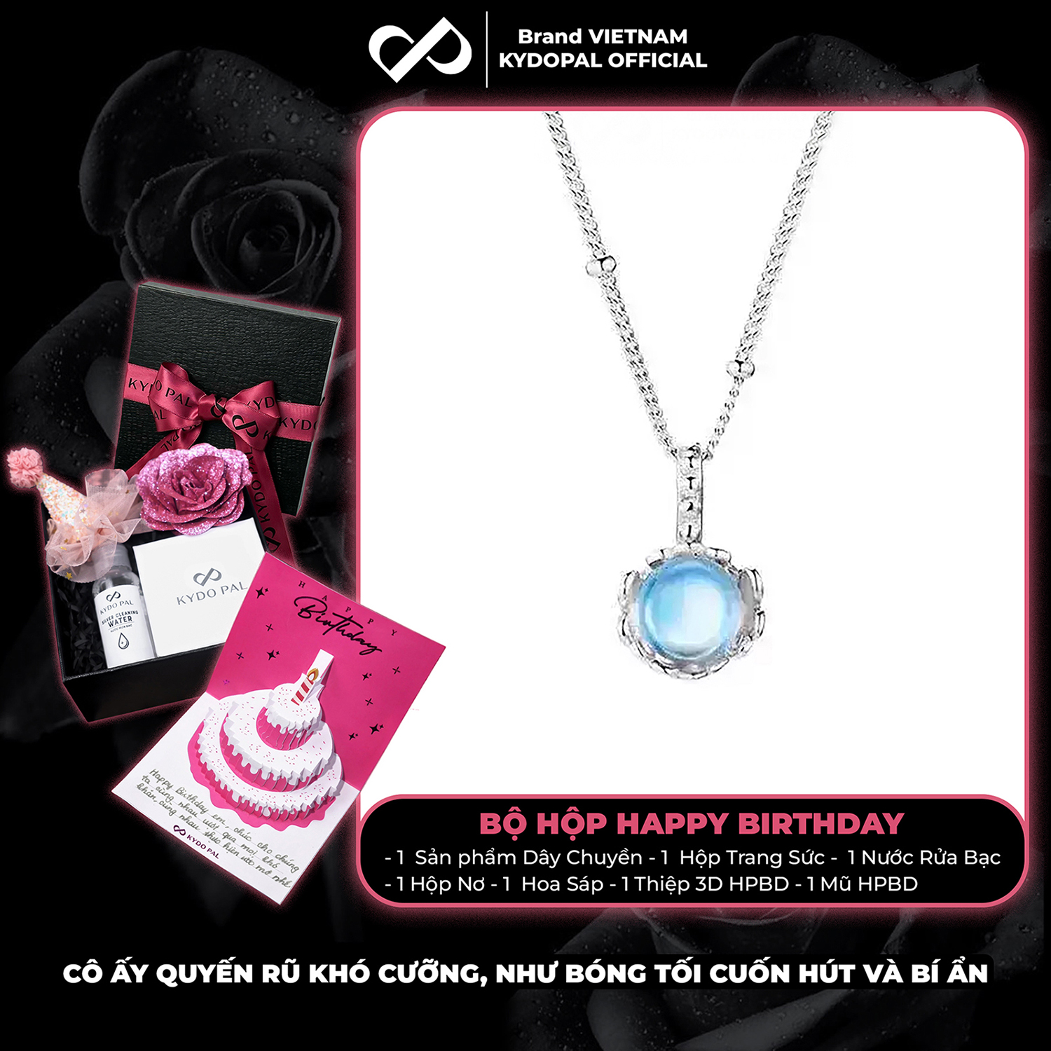 Dây chuyền bạc nữ KYDOPAL vòng cổ cá tính ổ đá cánh hoa tú cầu moonstone trang sức bạc 925 - PAL9C3C33