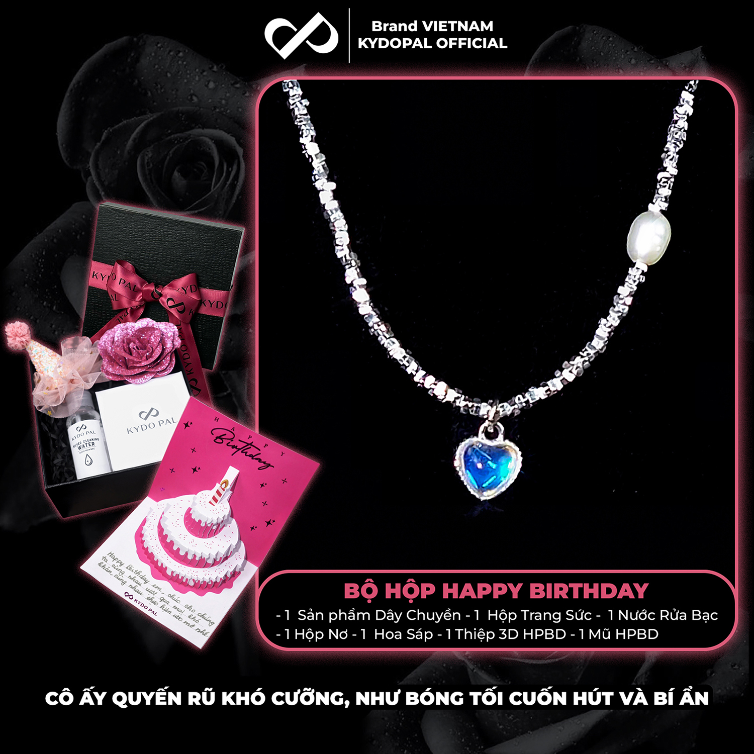 Dây chuyền bạc nữ KYDOPAL vòng cổ trái tim đá moon ánh xanh hạt vỡ nữ trang sức bạc 925 - PAL9C3C36