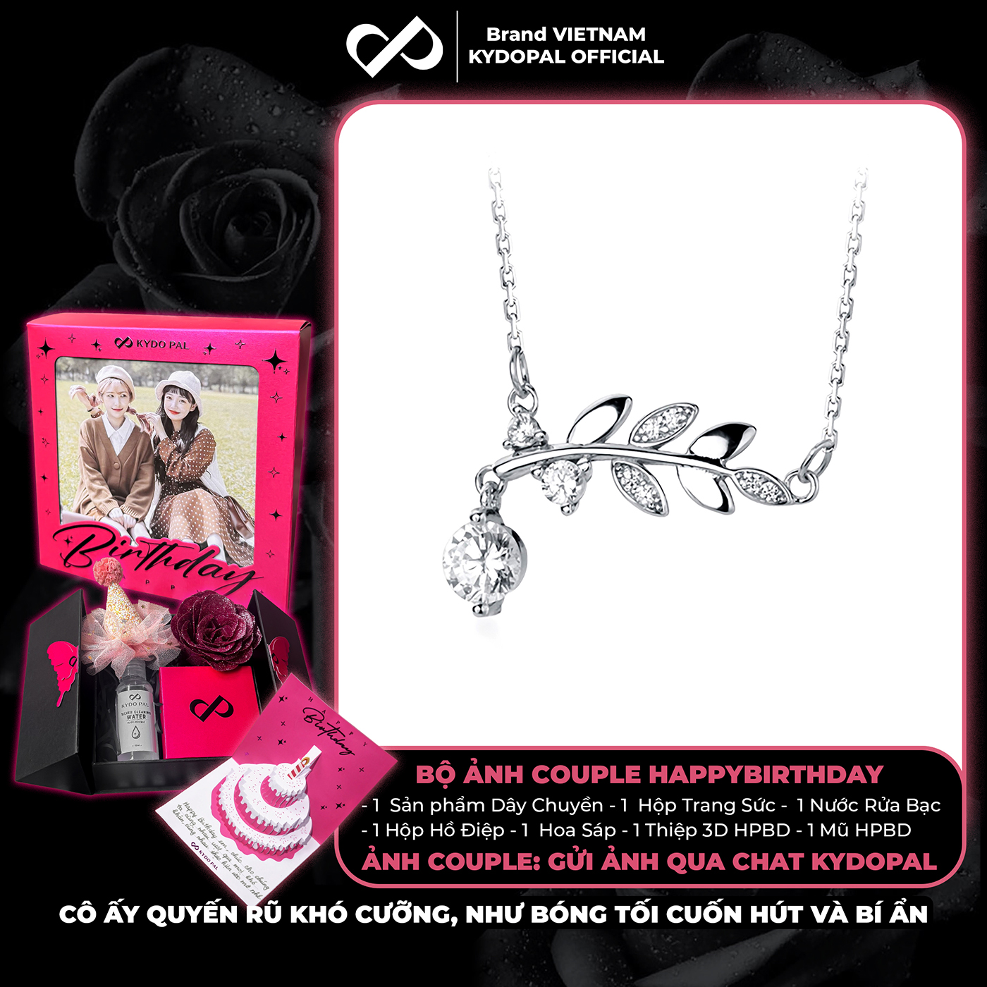 Dây chuyền bạc nữ KYDOPAL mặt tán lá treo hạt đá nhỏ nữ tính trang sức bạc 925 - PAL9C3C63