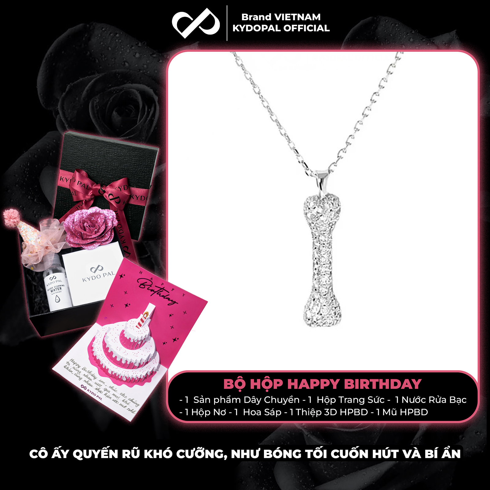 Dây chuyền bạc nữ KYDOPAL vòng cổ cá tính mặt xương đính đá trang sức bạc cao cấp - PAL9C3C68