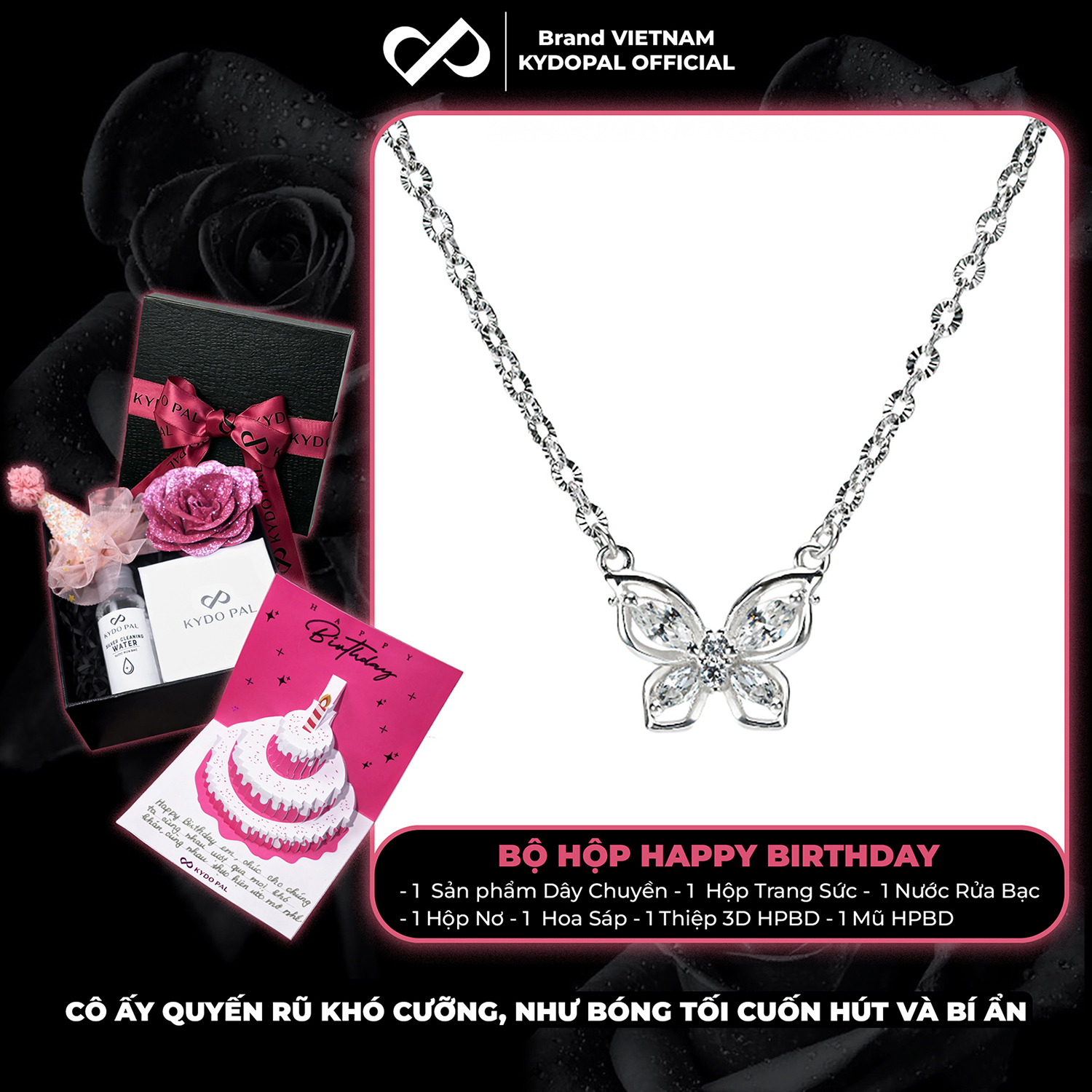 Dây chuyền bạc nữ KYDOPAL hồ điệp đính đá cá tính giọt nước dây hoa chặn trang sức bạc 925 - PAL93C31