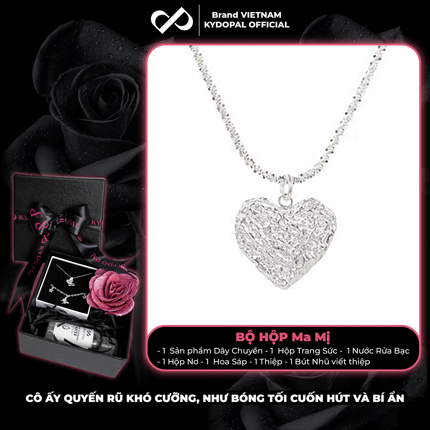 Dây chuyền bạc nữ KYDOPAL vòng cổ cá tính dây xù kim tuyến treo mặt tim phay cát bản to trang sức bạc 925 - PAL9C3C59