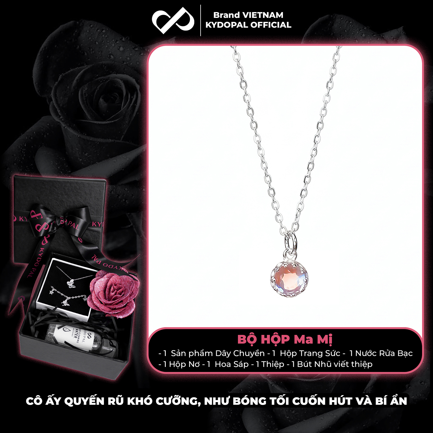 Dây chuyền bạc nữ KYDOPAL vòng cổ đá mặt tròn moonstone mini xinh xắn - PAL9C3C58