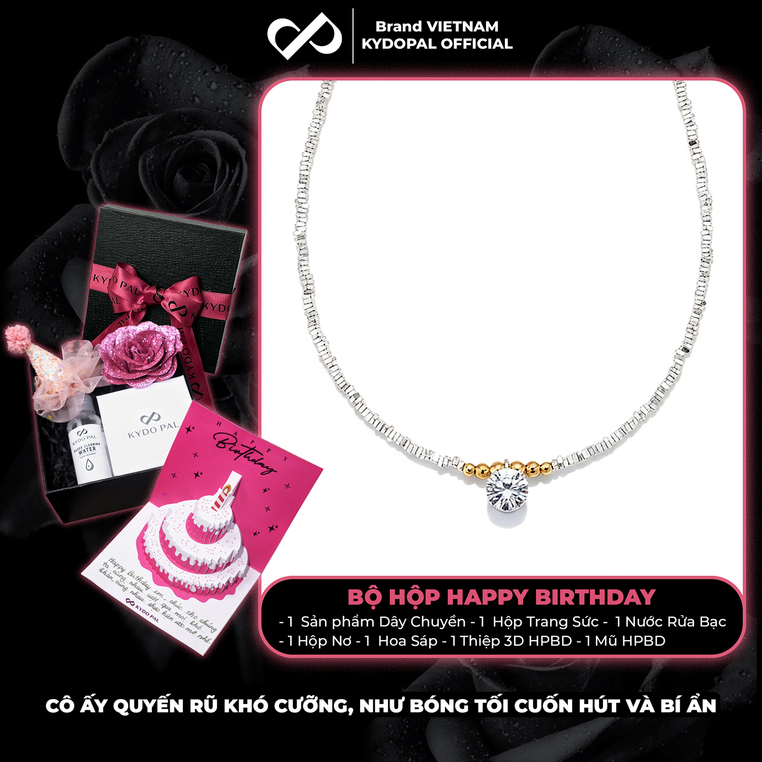 Dây chuyền bạc nữ KYDOPAL hạt bạc vỡ mix charm bi vàng treo đá 8mm sáng trang sức 925 - PAL9C3C37