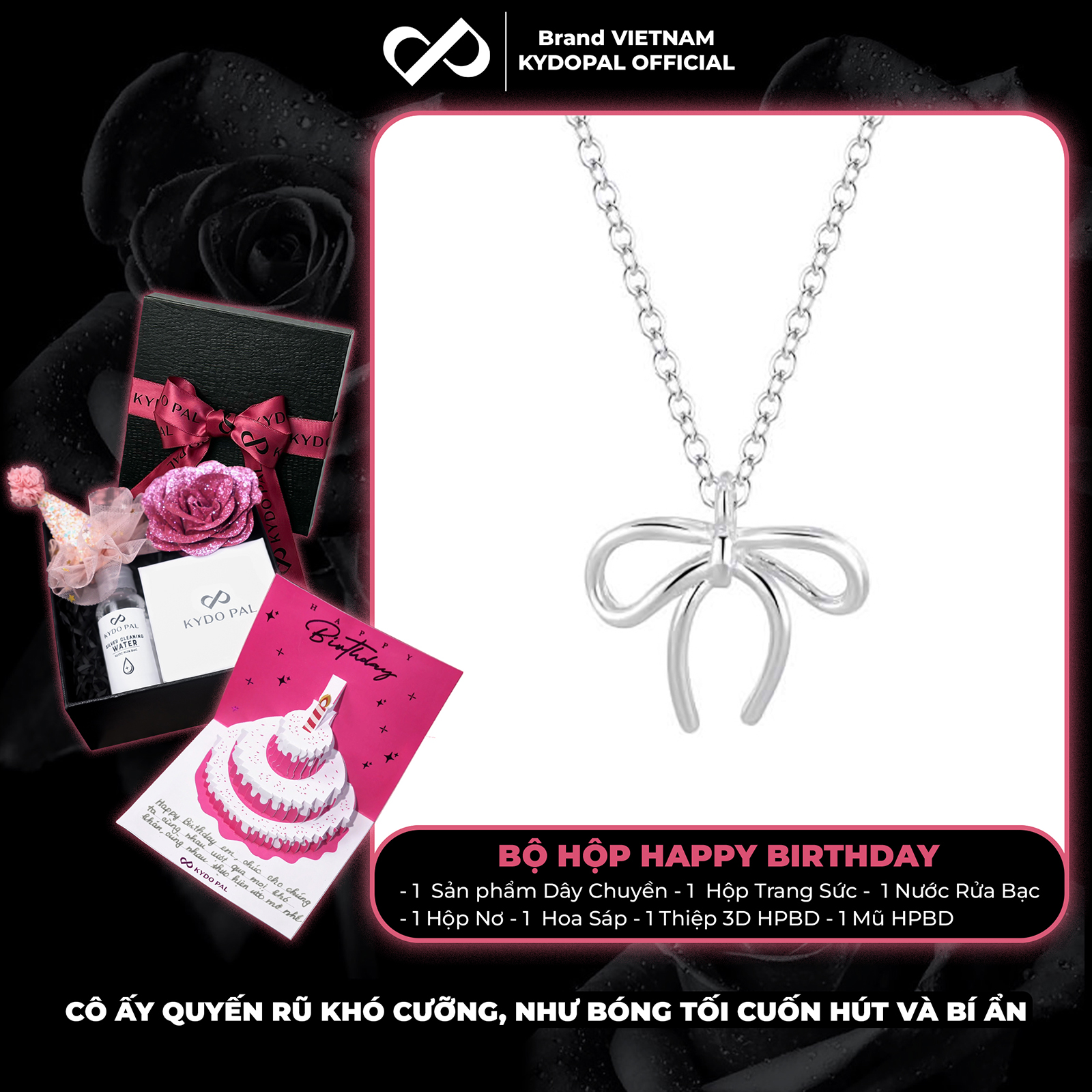 Dây chuyền bạc nữ KYDOPAL nơ cá tính thắt trơn basic trang sức bạc 925 - PAL9C3C15