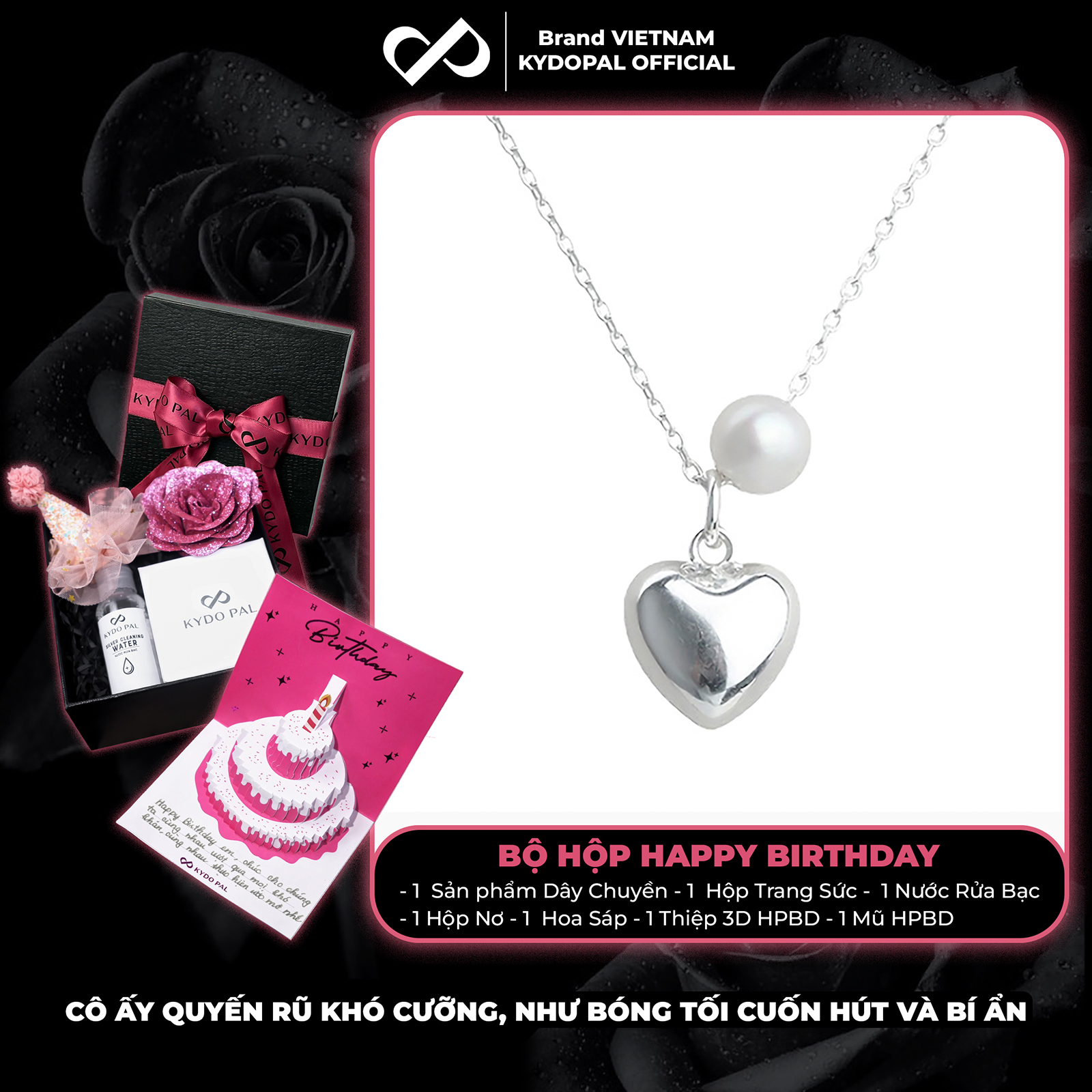 Dây chuyền bạc nữ KYDOPAL vòng cổ cá tính xỏ trai nuôi mix tim phồng nữ tính - PAL9C3C54