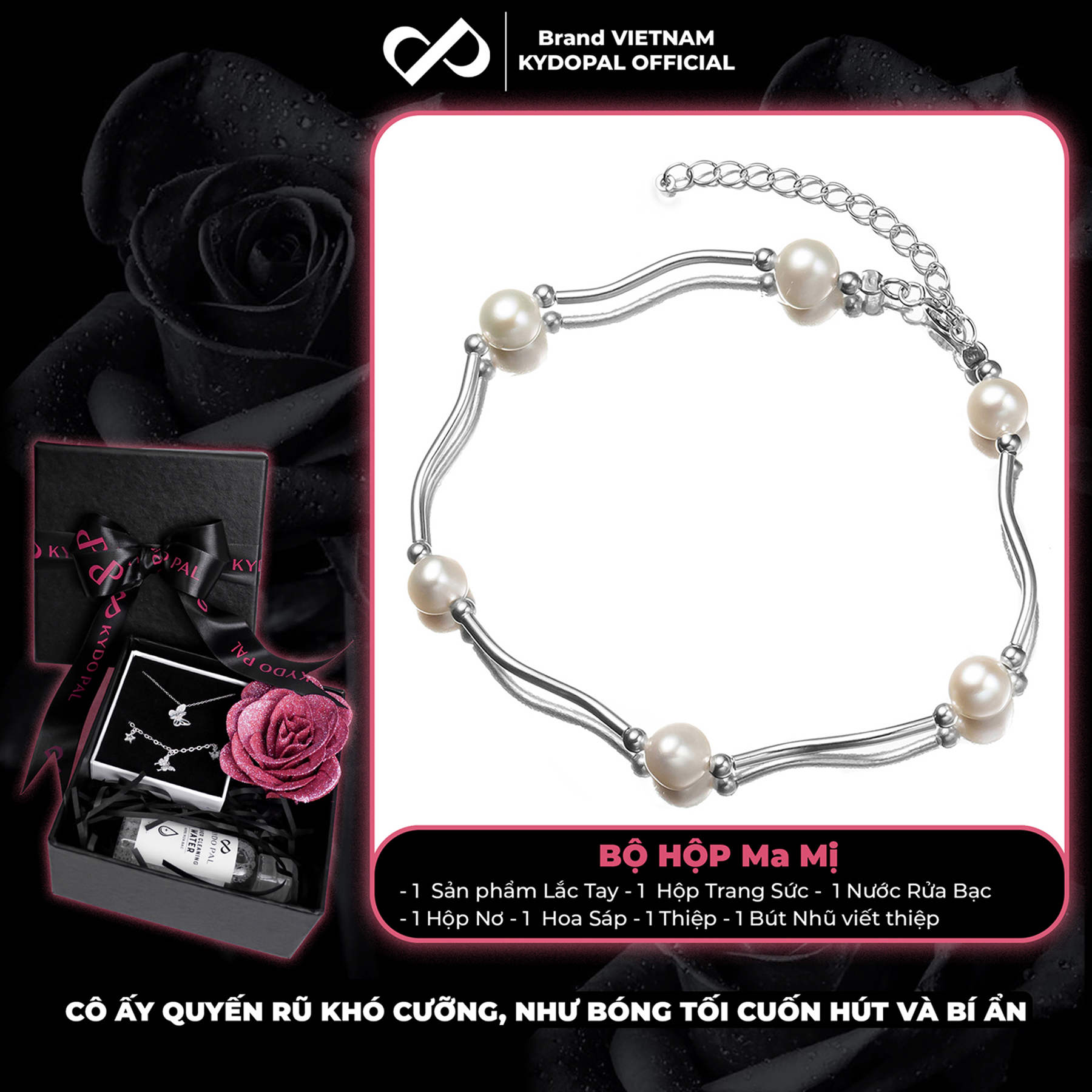 Lắc tay bạc nữ KYDOPAL vòng tay hạt trai nước ngọt mix ống bạc xoắn nữ tính trang sức bạc 925 - PAL9C3L53