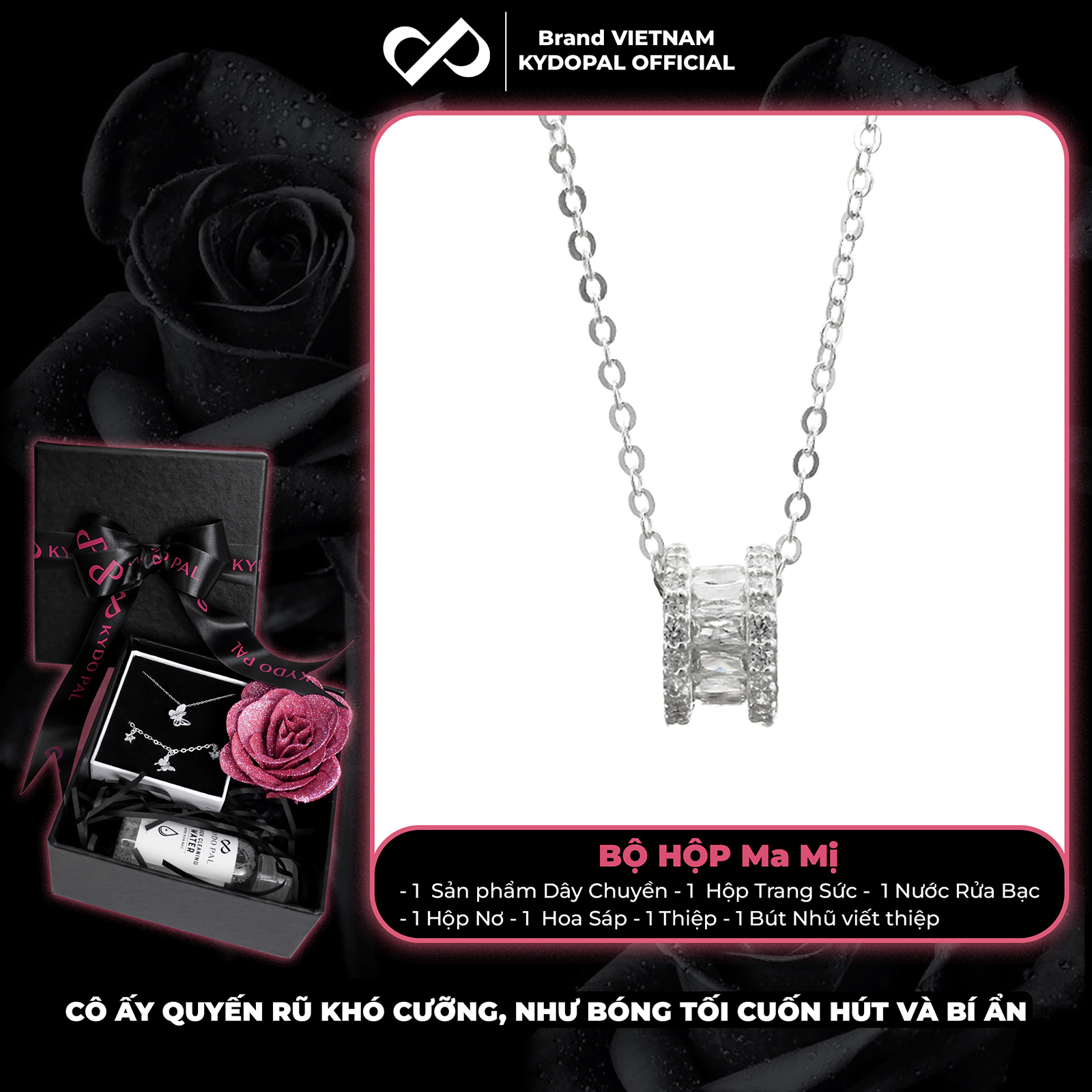 Dây chuyền bạc nữ KYDOPAL mặt hộp nạm đá Baguette cá tính trang sức bạc 925 - PAL9C3C8