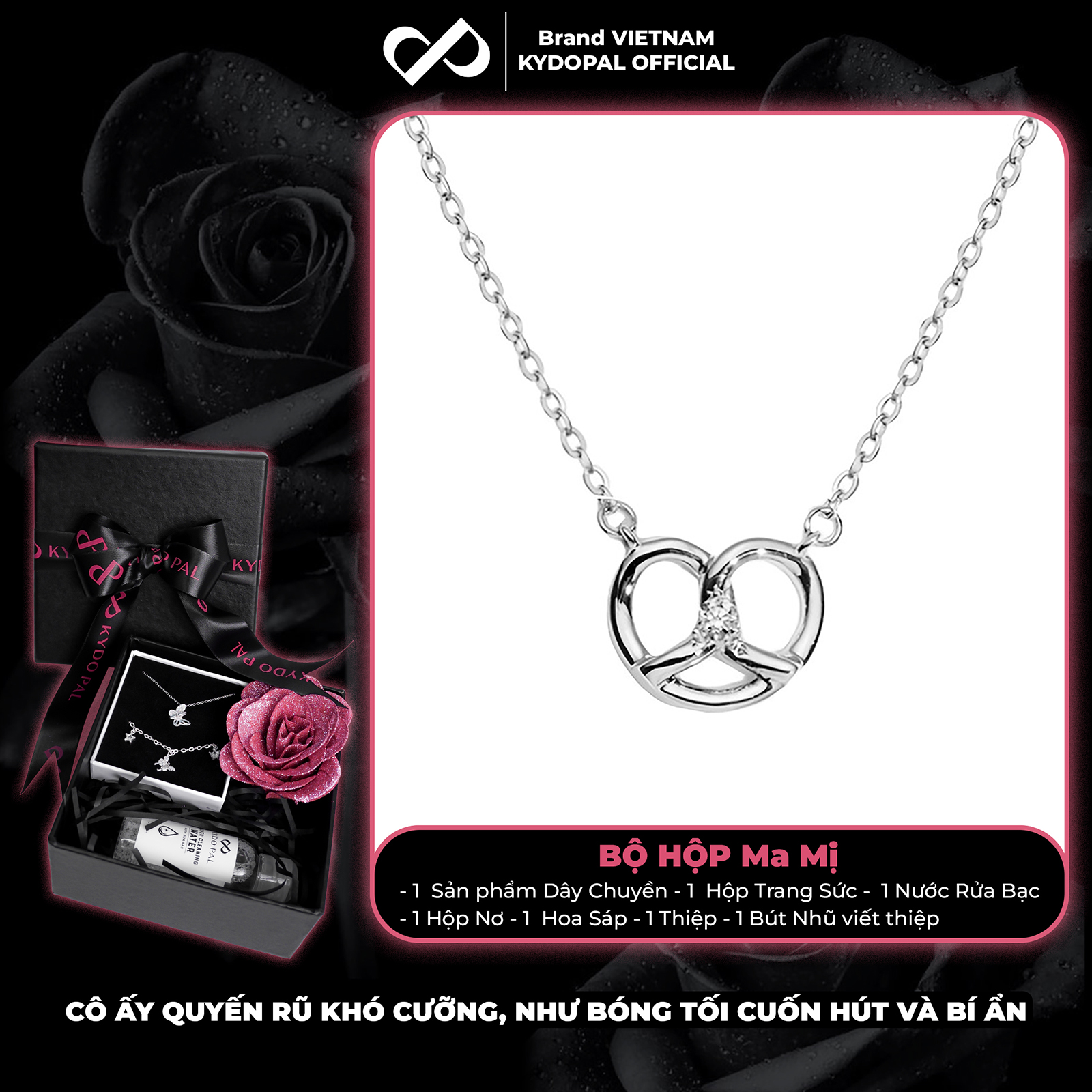 Dây chuyền bạc nữ KYDOPAL mặt trái tim xoắn đá nhỏ cá tính trang sức bạc 925 - PAL9C3C45