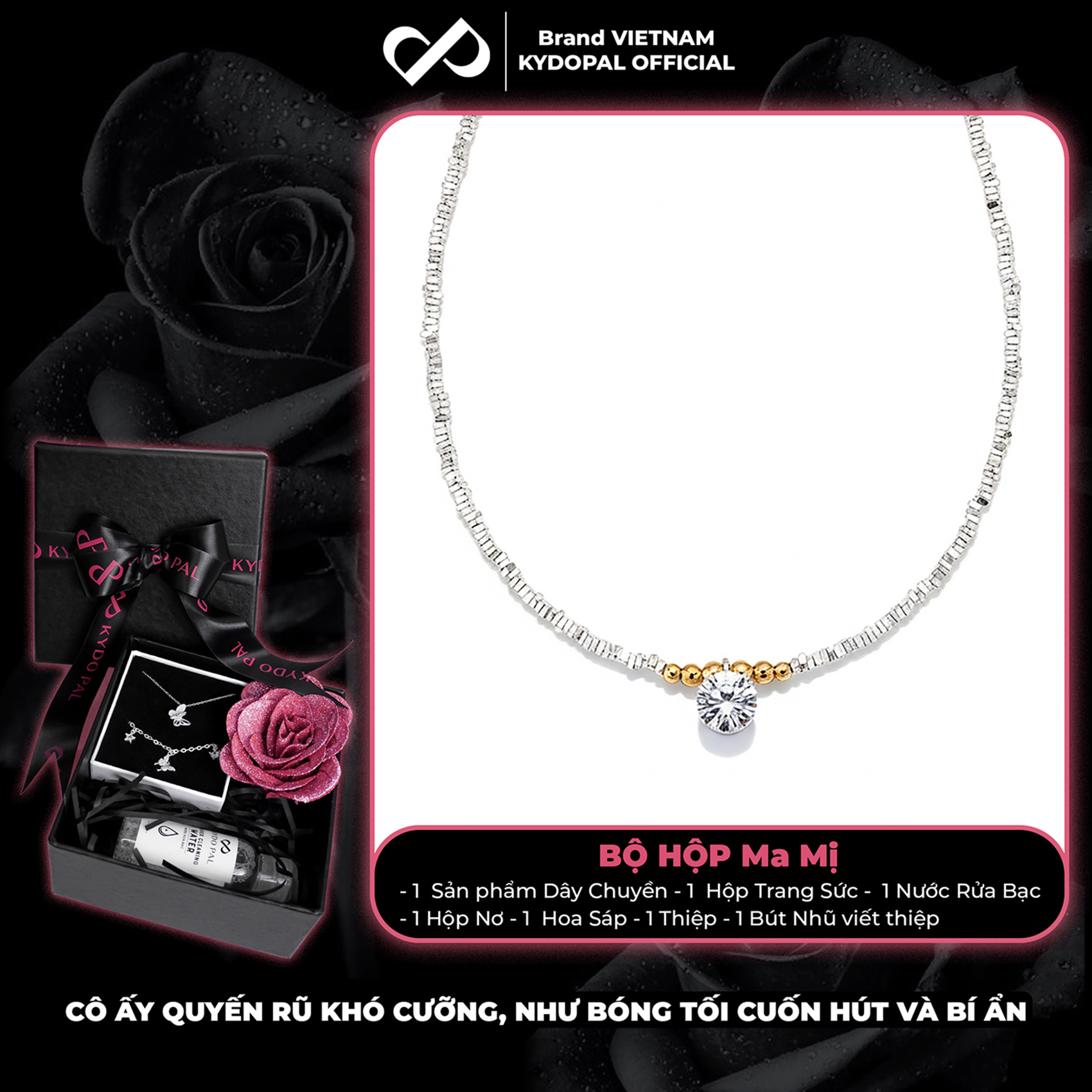 Dây chuyền bạc nữ KYDOPAL hạt bạc vỡ mix charm bi vàng treo đá 8mm sáng trang sức 925 - PAL9C3C37