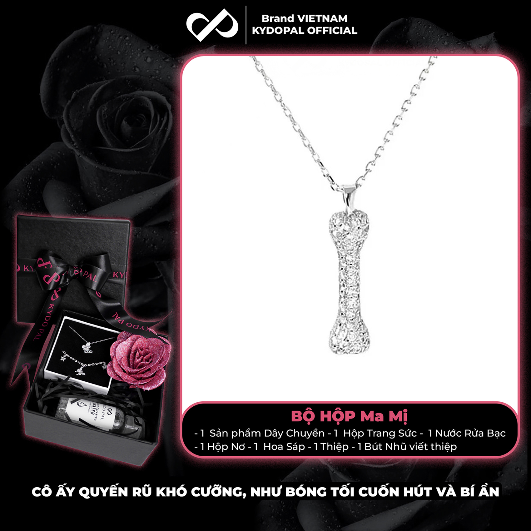 Dây chuyền bạc nữ KYDOPAL vòng cổ cá tính mặt xương đính đá trang sức bạc cao cấp - PAL9C3C68