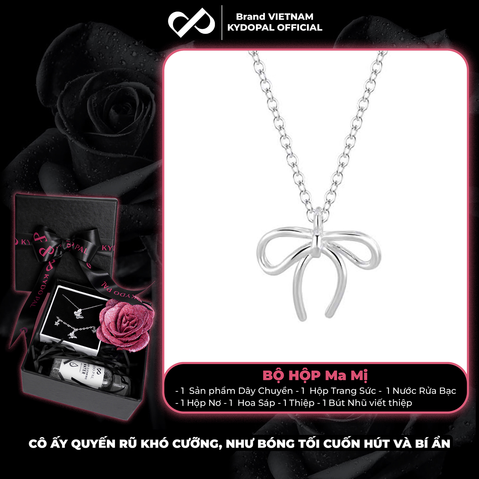 Dây chuyền bạc nữ KYDOPAL nơ cá tính thắt trơn basic trang sức bạc 925 - PAL9C3C15