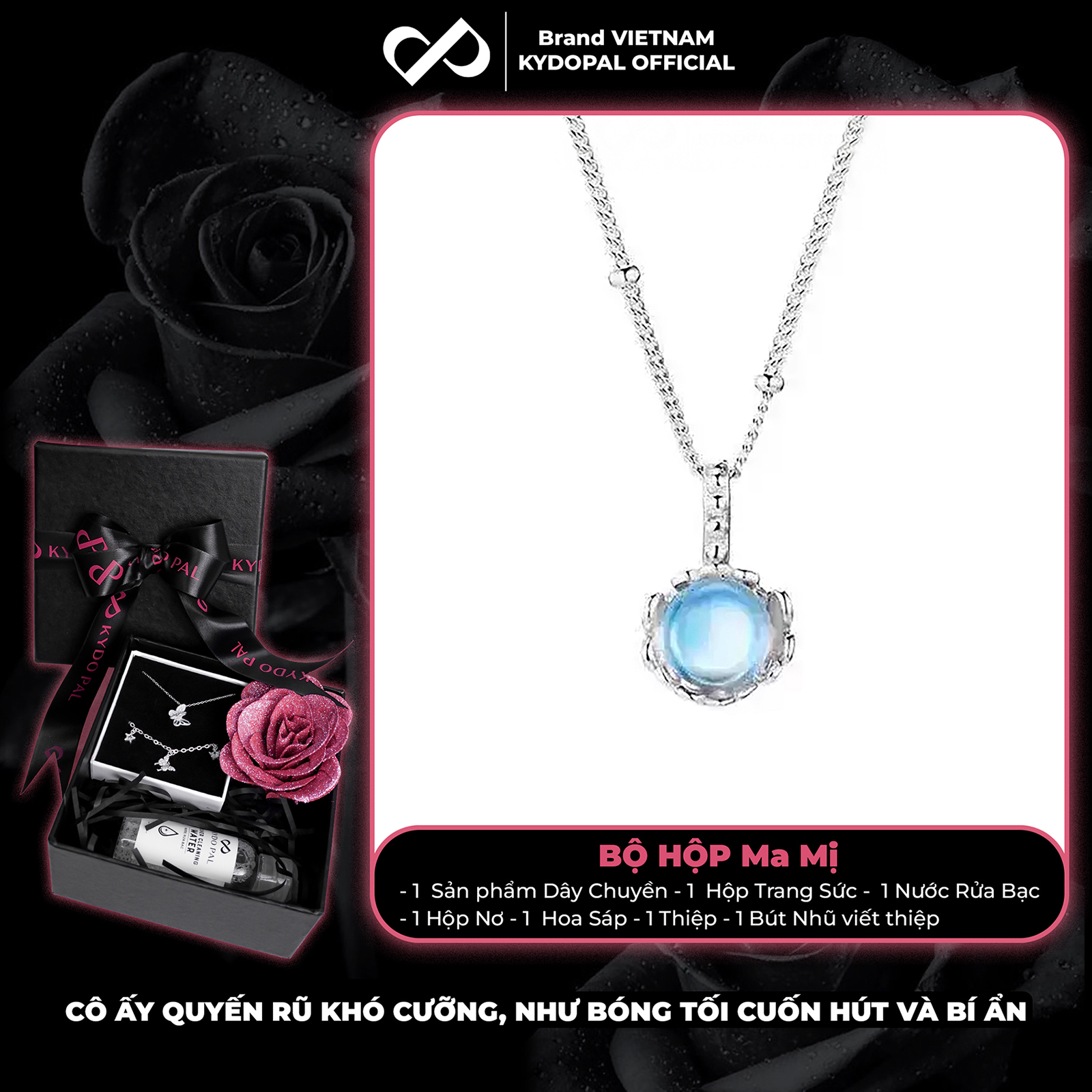 Dây chuyền bạc nữ KYDOPAL vòng cổ cá tính ổ đá cánh hoa tú cầu moonstone trang sức bạc 925 - PAL9C3C33