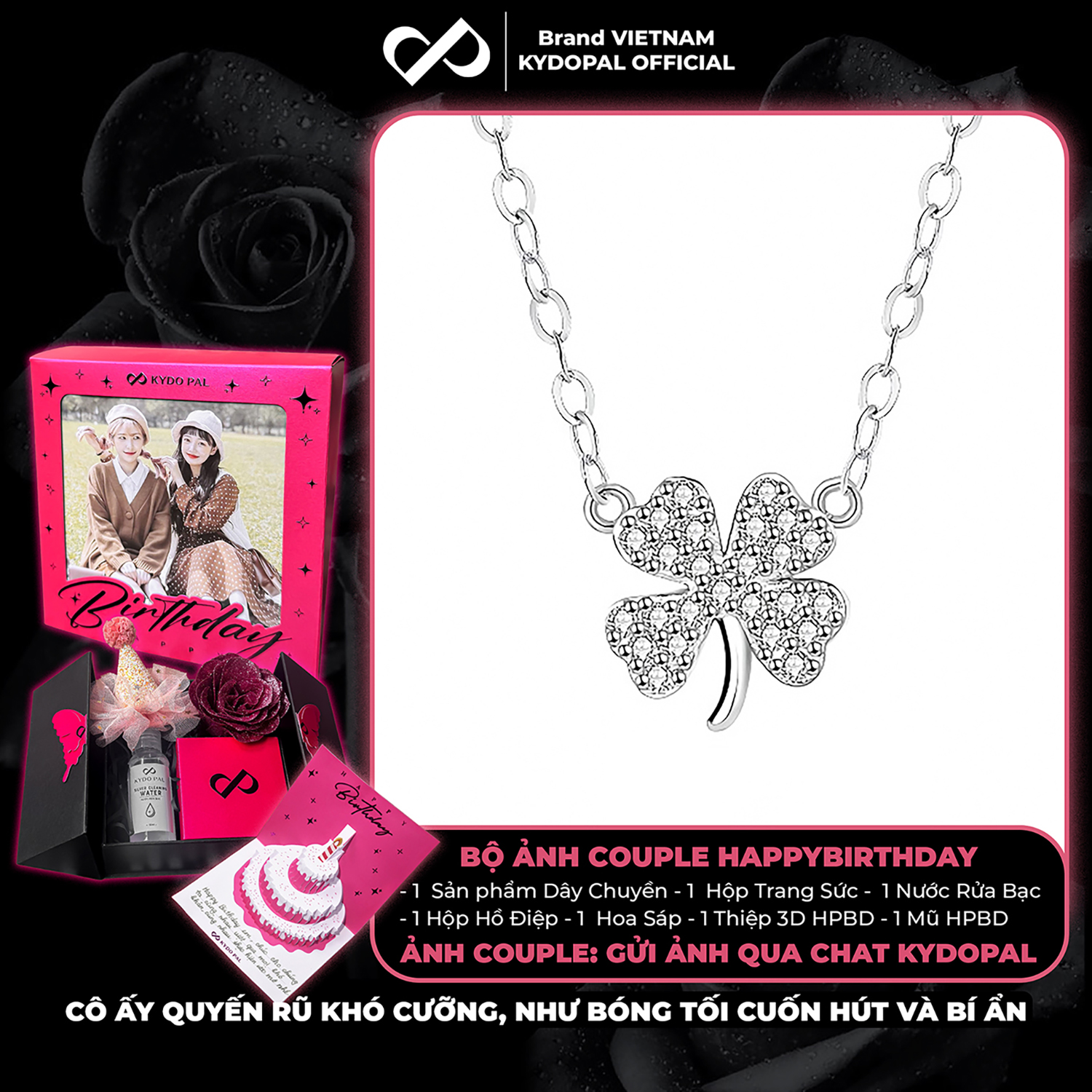 Dây chuyền bạc nữ KYDOPAL cỏ bốn lá cá tính đính đá nhỏ mini nữ tính trang sức bạc 925 - PAL9C3C11