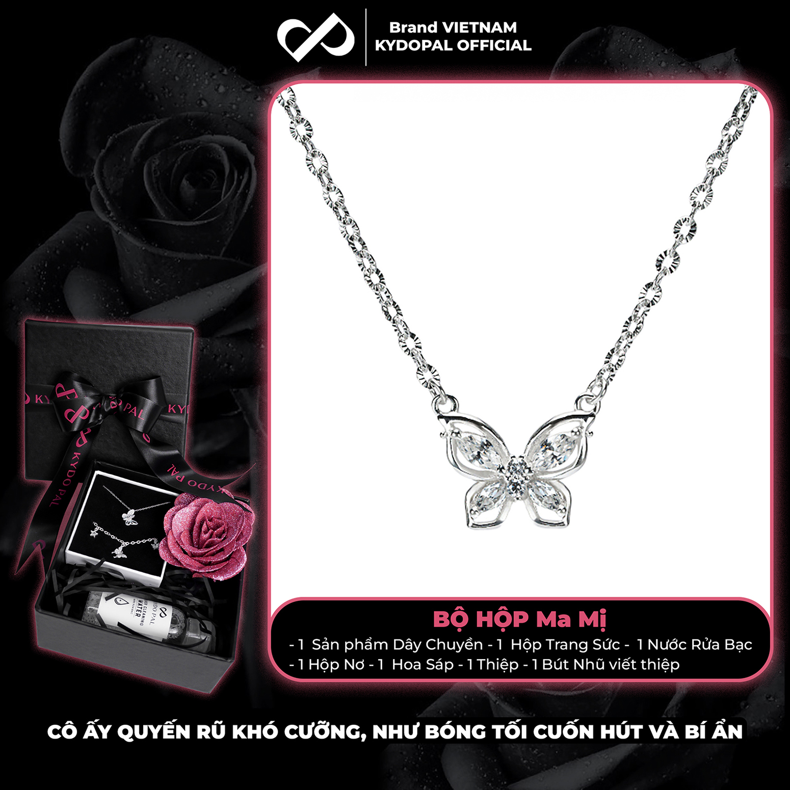 Dây chuyền bạc nữ KYDOPAL hồ điệp đính đá cá tính giọt nước dây hoa chặn trang sức bạc 925 - PAL93C31