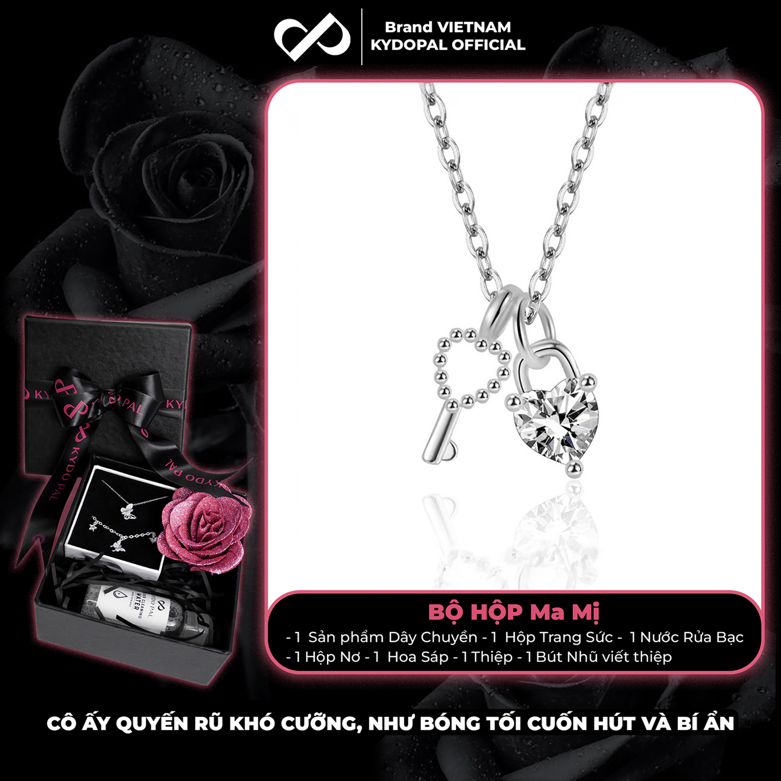 Dây chuyền bạc nữ KYDOPAL vòng cổ cá tính chìa khóa trái tim đá trắng trang sức bạc 925 - PAL9C3C46