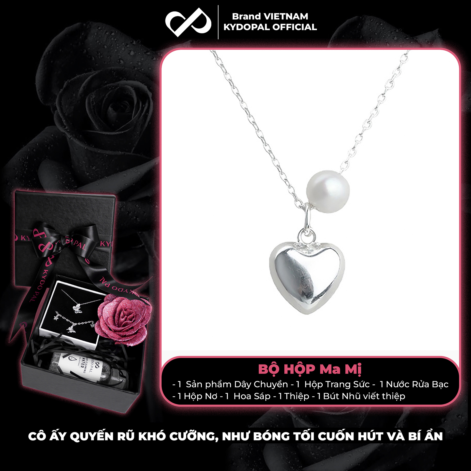 Dây chuyền bạc nữ KYDOPAL vòng cổ cá tính xỏ trai nuôi mix tim phồng nữ tính - PAL9C3C54