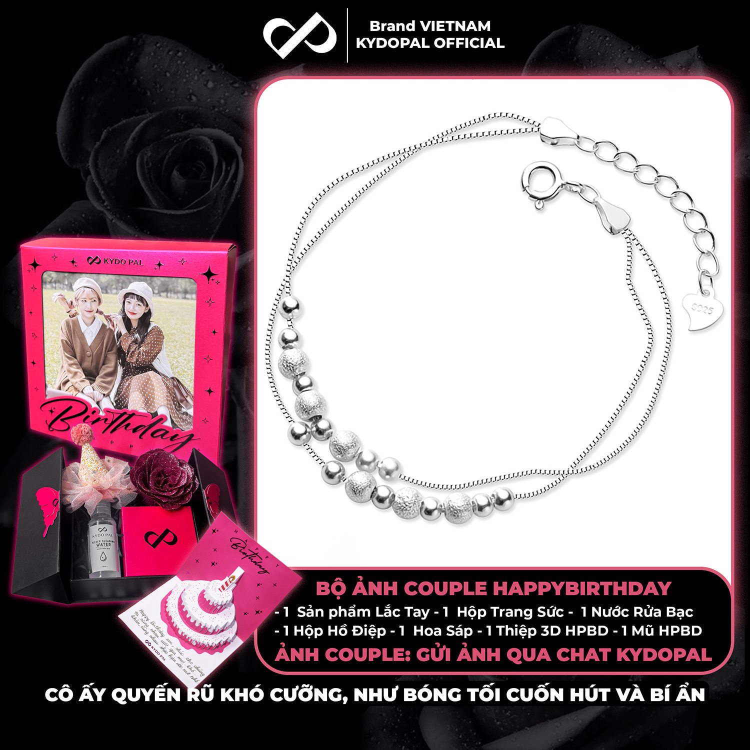 Lắc tay, lắc chân bạc nữ KYDOPAL dây kép xỏ bi cá tính phay cát lấp lánh trang sức 925 - PAL9C3L65