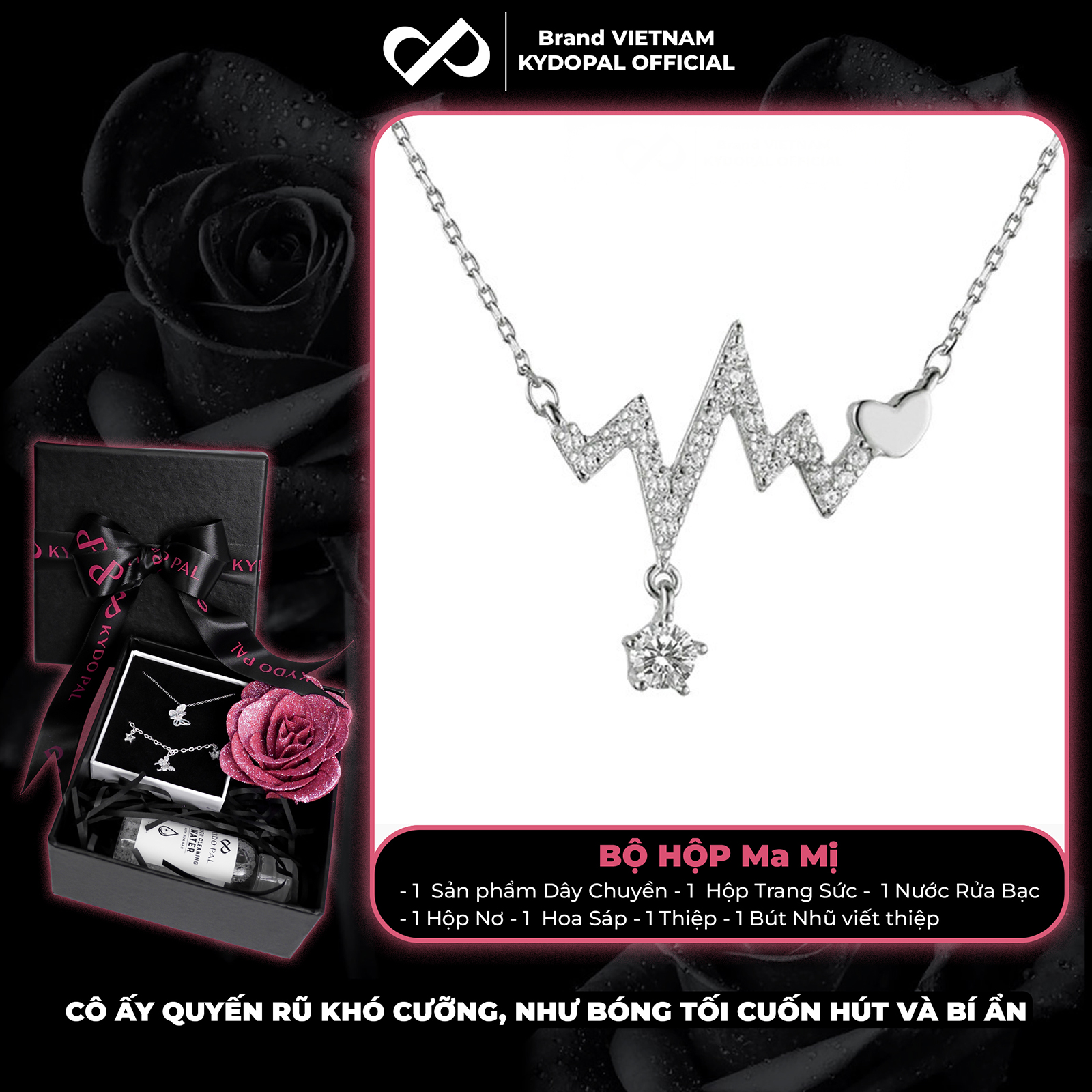 Dây chuyền bạc nữ KYDOPAL nhịp tim cá tính đính đá xinh xắn trang sức bạc cao cấp - PAL9C3C13