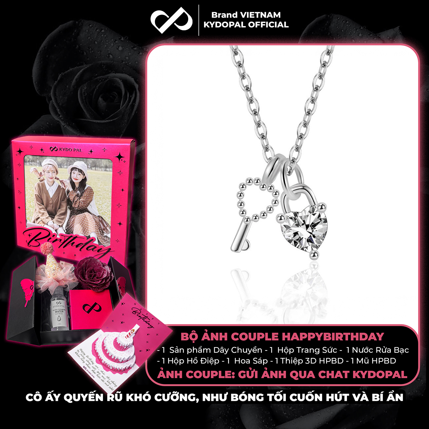 Dây chuyền bạc nữ KYDOPAL vòng cổ cá tính chìa khóa trái tim đá trắng trang sức bạc 925 - PAL9C3C46