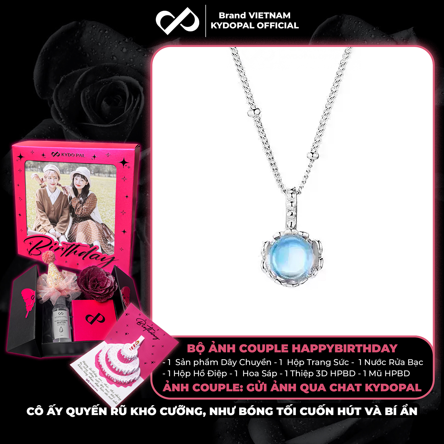 Dây chuyền bạc nữ KYDOPAL vòng cổ cá tính ổ đá cánh hoa tú cầu moonstone trang sức bạc 925 - PAL9C3C33