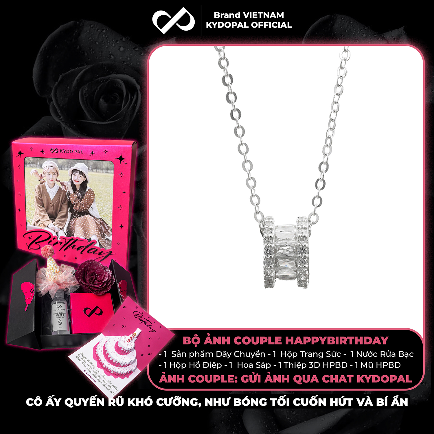 Dây chuyền bạc nữ KYDOPAL mặt hộp nạm đá Baguette cá tính trang sức bạc 925 - PAL9C3C8