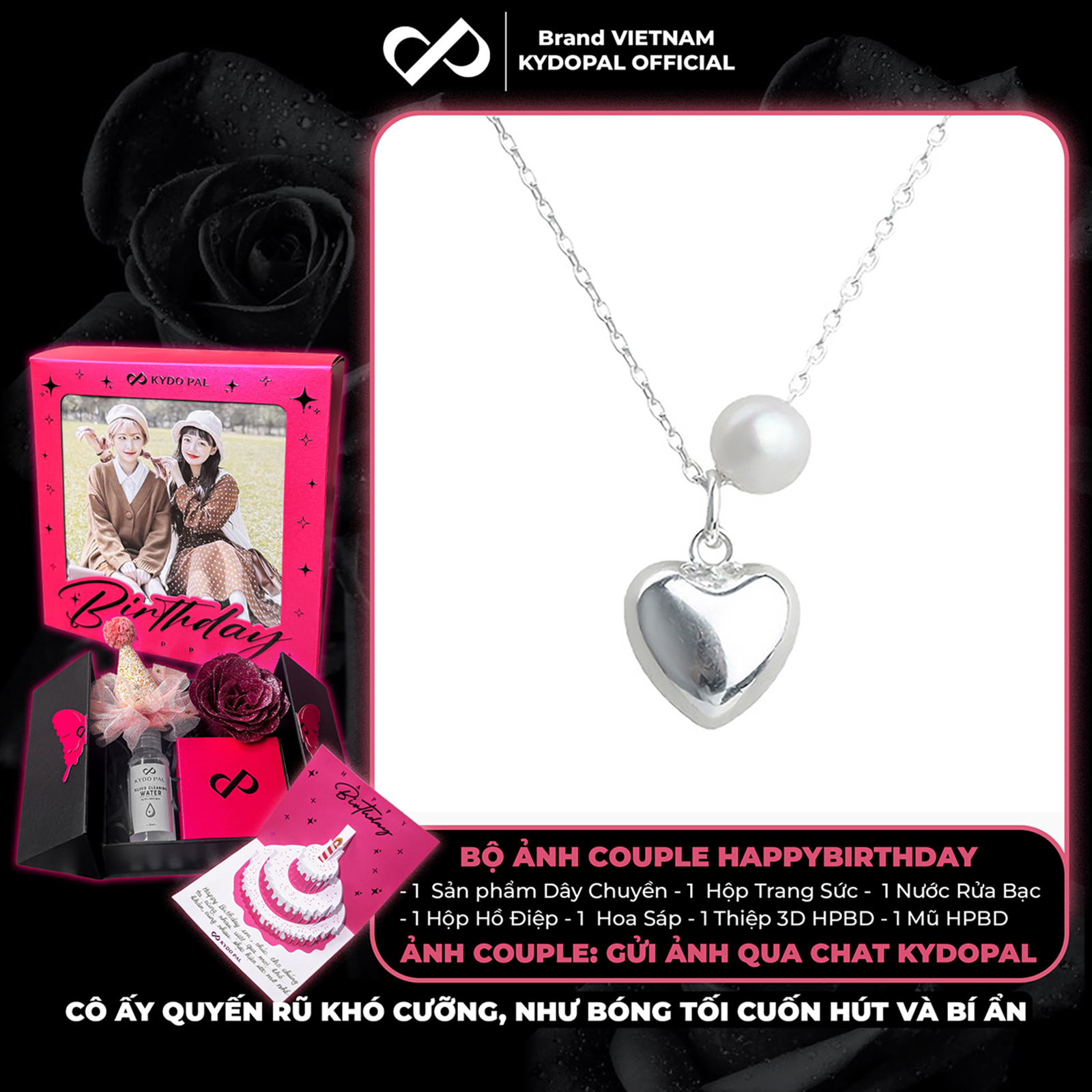 Dây chuyền bạc nữ KYDOPAL vòng cổ cá tính xỏ trai nuôi mix tim phồng nữ tính - PAL9C3C54