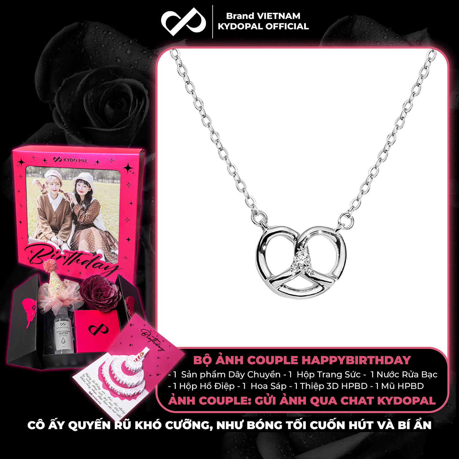 Dây chuyền bạc nữ KYDOPAL mặt trái tim xoắn đá nhỏ cá tính trang sức bạc 925 - PAL9C3C45