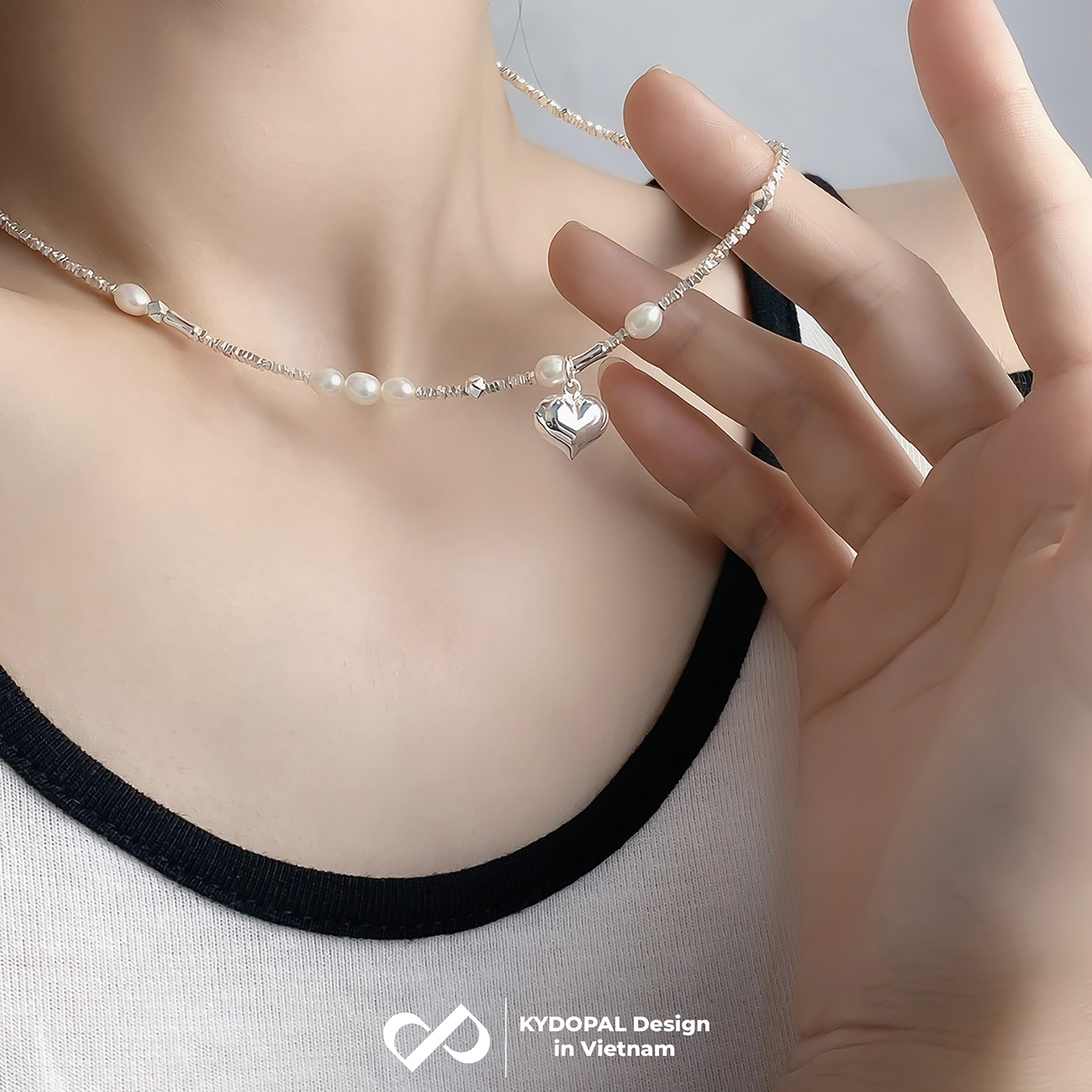 Dây chuyền bạc nữ KYDOPAL hạt vỡ Charm tim trai nước ngọt tự nhiên trang sức cao cấp - PAL9C3C66