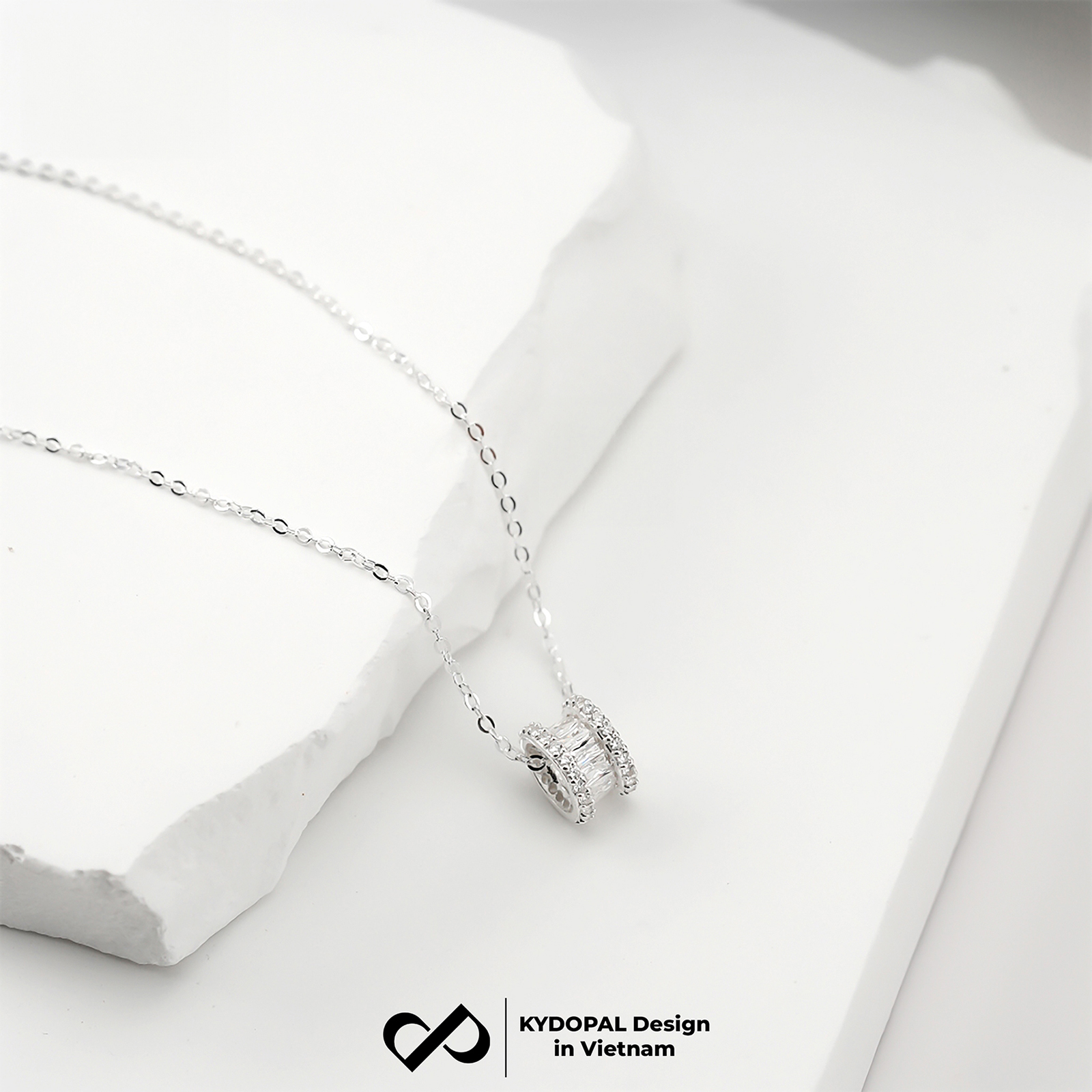 Dây chuyền bạc nữ KYDOPAL mặt hộp nạm đá Baguette cá tính trang sức bạc 925 - PAL9C3C8