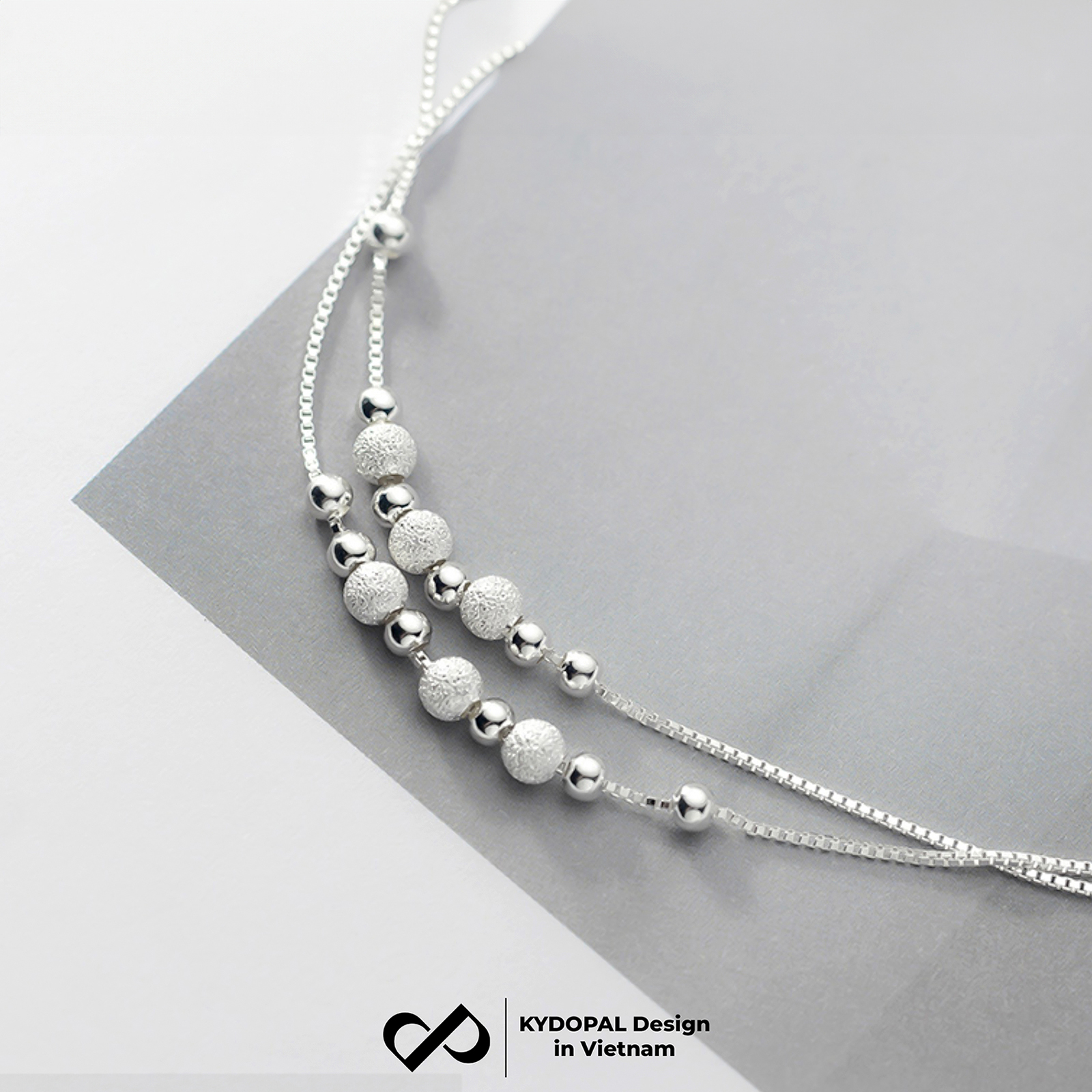 Lắc tay, lắc chân bạc nữ KYDOPAL dây kép xỏ bi cá tính phay cát lấp lánh trang sức 925 - PAL9C3L65