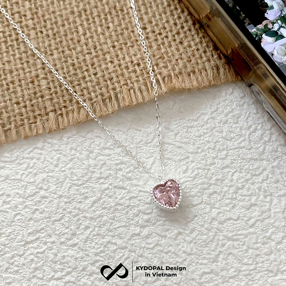 Dây chuyền bạc nữ KYDOPAL mẫu cá tính hạt mix mặt tim hồng blink lấp lánh trang sức 925 - PAL9C3C67