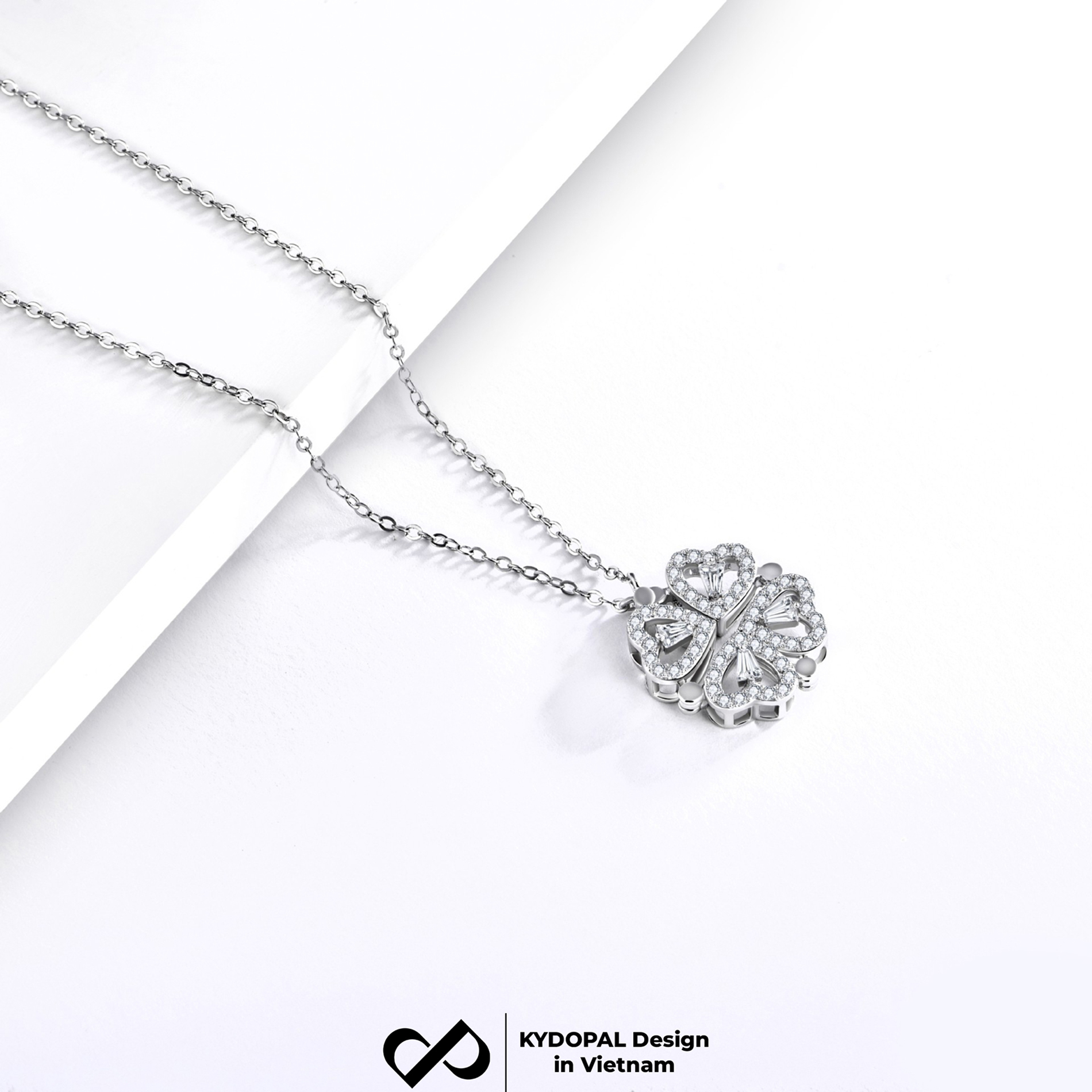 Dây chuyền bạc nữ KYDOPAL mẫu cỏ bốn 4 lá cá tính đá ghép hai trái tim trang sức 925 - PAL9C3C29