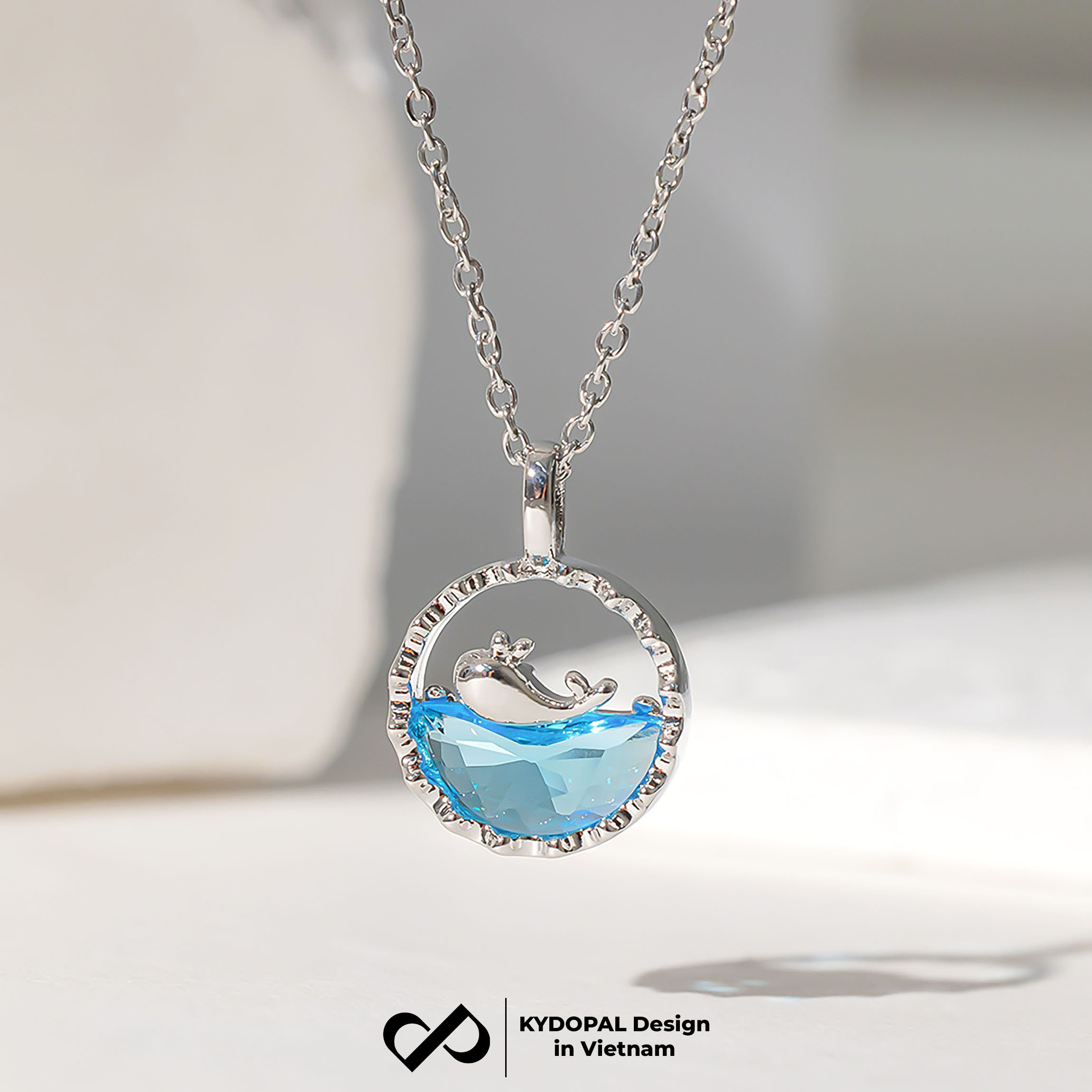 Dây chuyền bạc nữ KYDOPAL vòng cổ cá tính cá voi biển xanh lấp lánh trang sức bạc 925 - PAL9C3C49