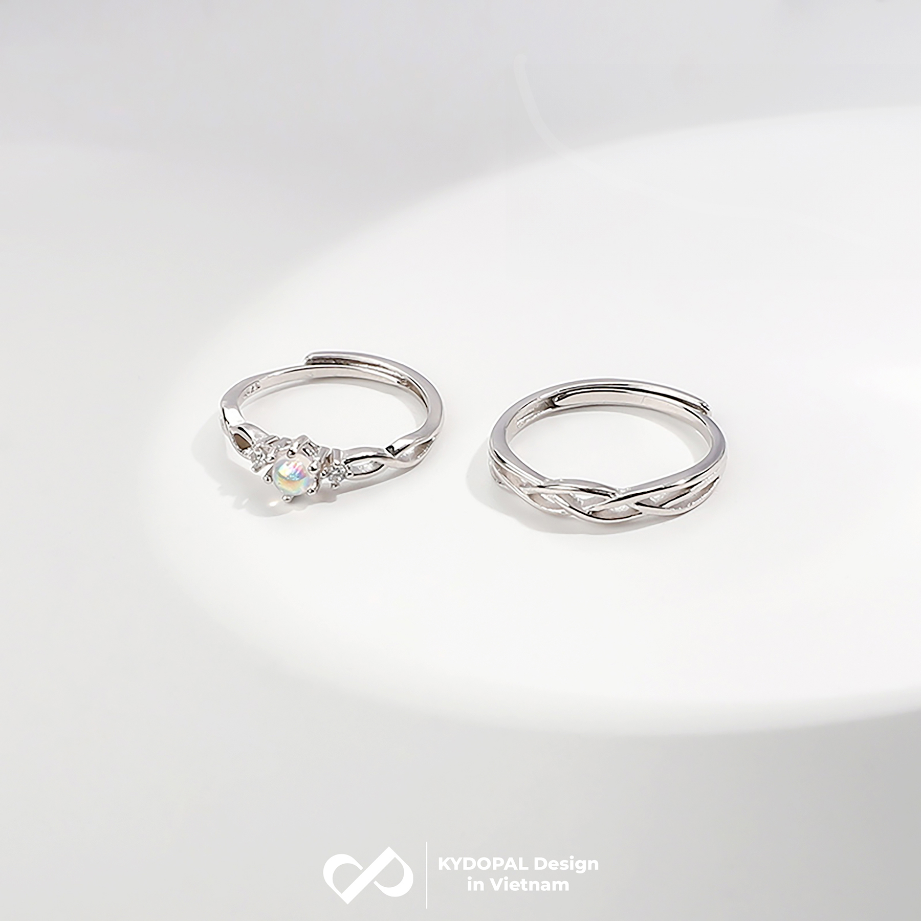 Nhẫn đôi bạc KYDOPAL cá tính gắn đá moonstone dành cho các cặp đôi trang sức bạc 925 - PAL9C3N8