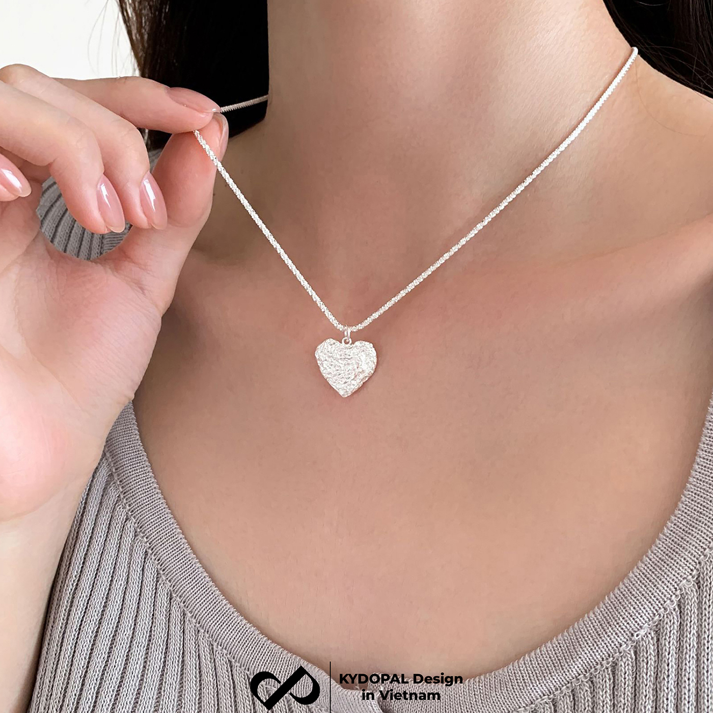 Dây chuyền bạc nữ KYDOPAL vòng cổ cá tính dây xù kim tuyến treo mặt tim phay cát bản to trang sức bạc 925 - PAL9C3C59