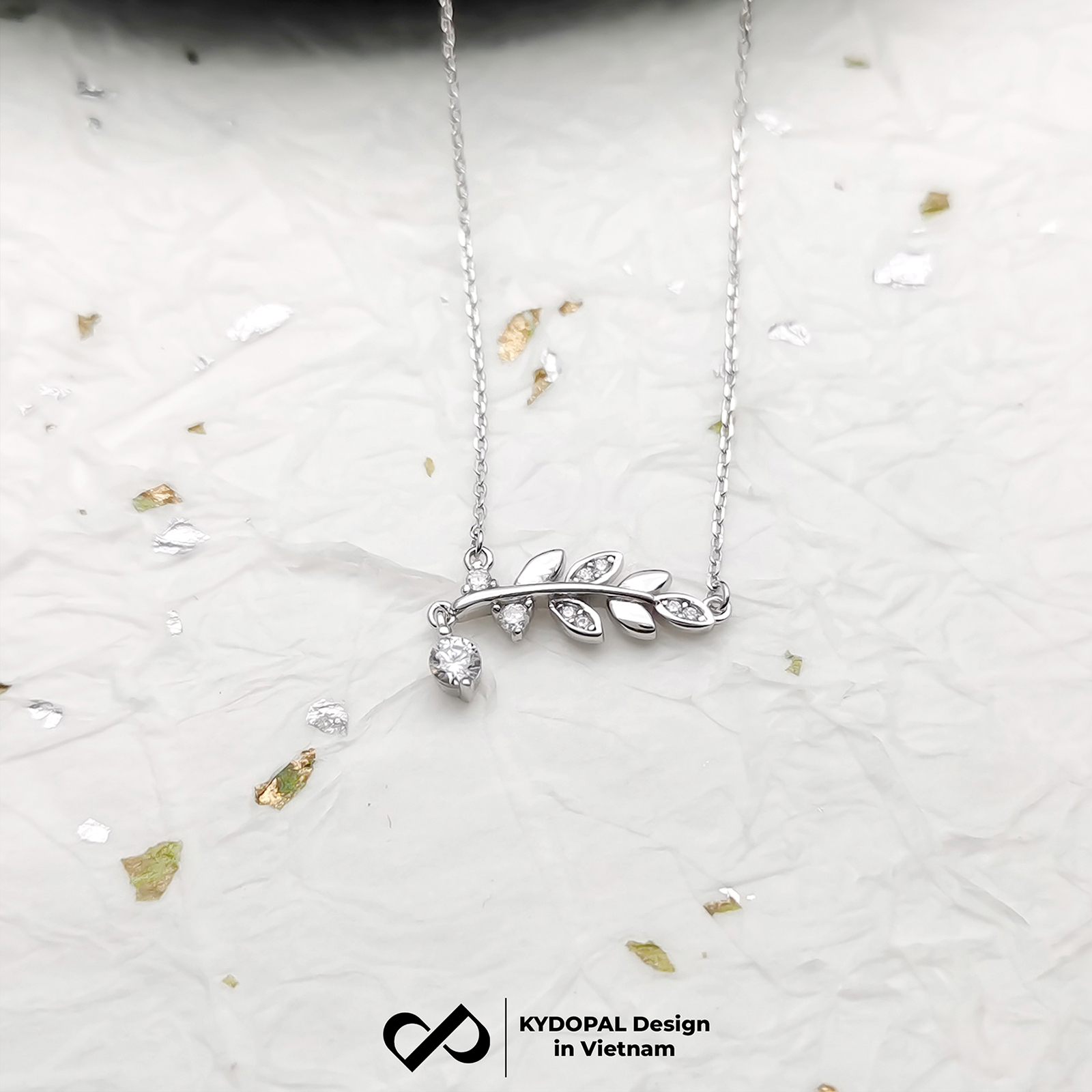 Dây chuyền bạc nữ KYDOPAL mặt tán lá treo hạt đá nhỏ nữ tính trang sức bạc 925 - PAL9C3C63