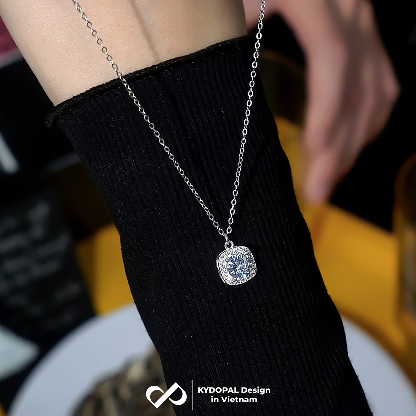 Dây chuyền bạc nữ KYDOPAL mặt vuông cá tính đính đá cao cấp trang sức bạc 925 - PAL9C3C25
