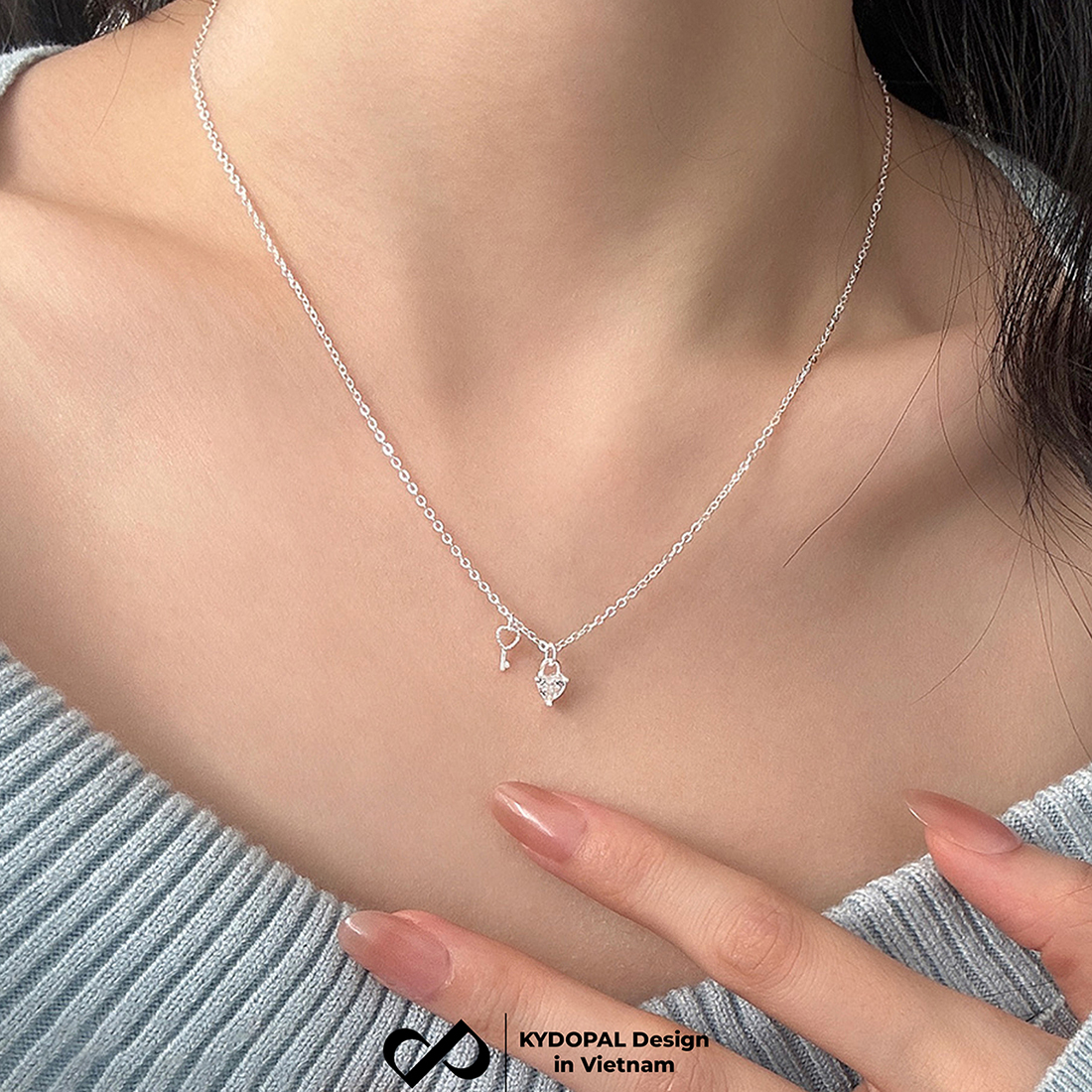 Dây chuyền bạc nữ KYDOPAL vòng cổ cá tính chìa khóa trái tim đá trắng trang sức bạc 925 - PAL9C3C46