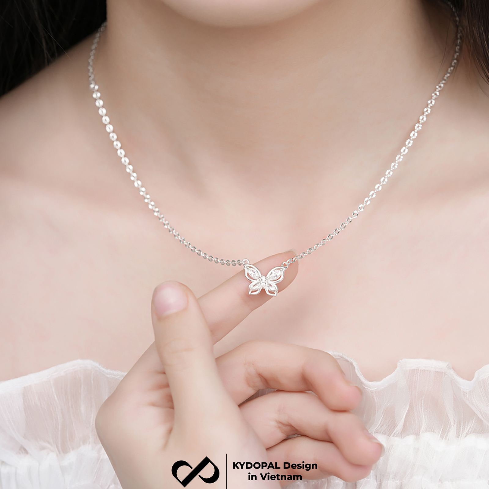 Dây chuyền bạc nữ KYDOPAL hồ điệp đính đá cá tính giọt nước dây hoa chặn trang sức bạc 925 - PAL93C31