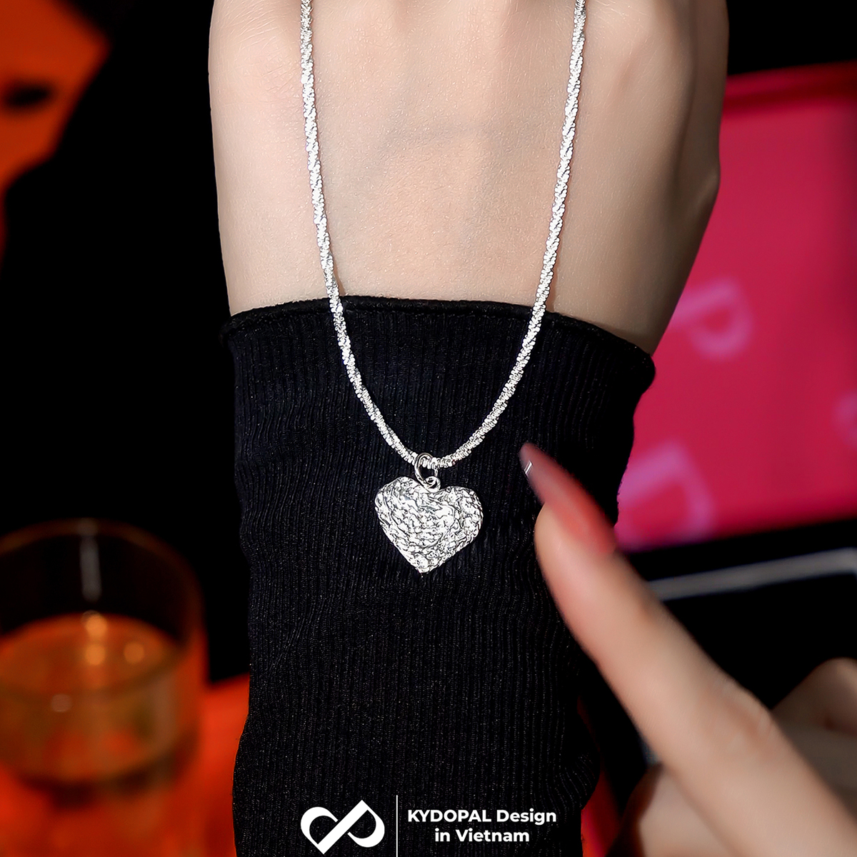 Dây chuyền bạc nữ KYDOPAL vòng cổ cá tính dây xù kim tuyến treo mặt tim phay cát bản to trang sức bạc 925 - PAL9C3C59