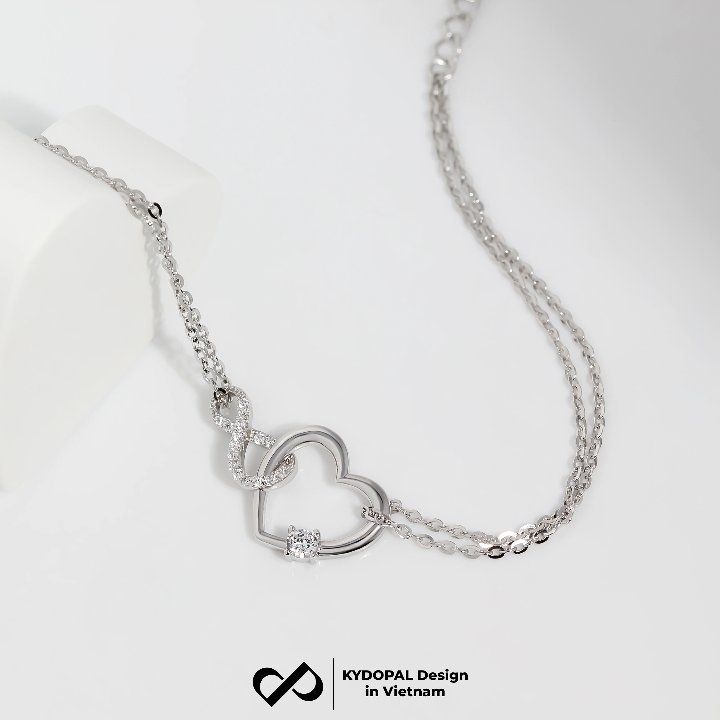 Lắc tay bạc nữ KYDOPAL trái tim cá tính kết nối vô cực nữ tính trang sức bạc 925 - PAL9C3L33