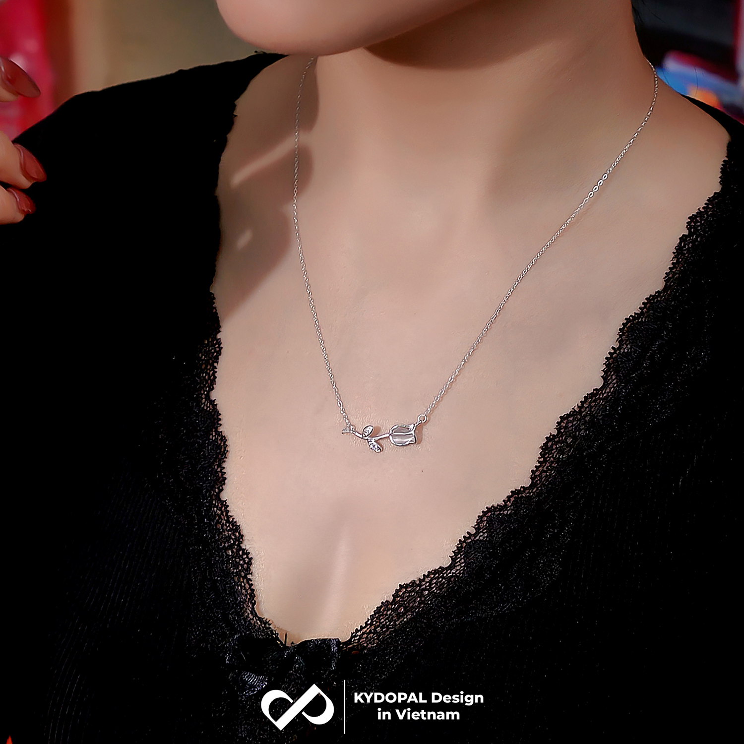 Dây chuyền bạc nữ KYDOPAL vòng cổ cá tính cánh hoa hồng nữ tính trang sức bạc 925 - PAL9C3C35