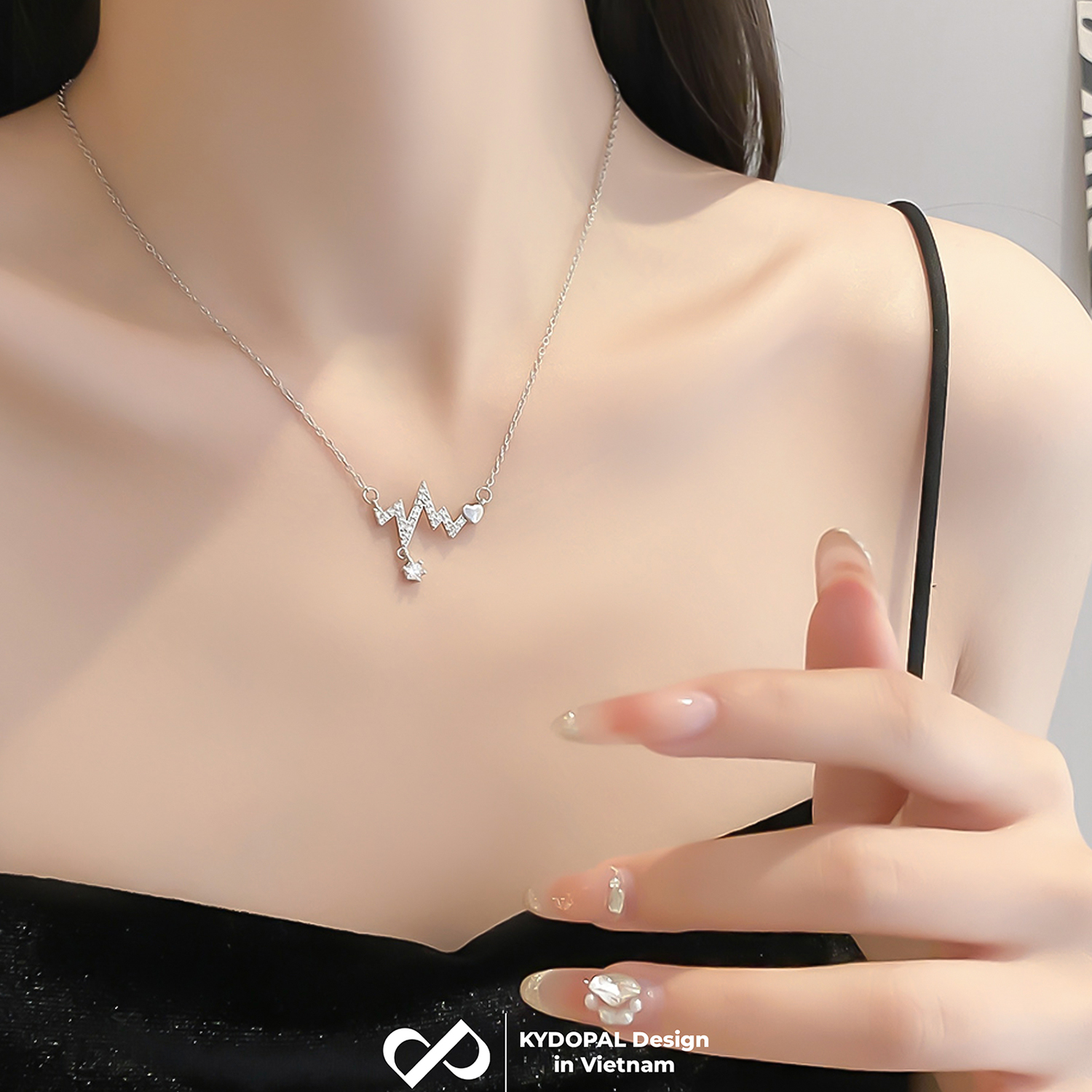 Dây chuyền bạc nữ KYDOPAL nhịp tim cá tính đính đá xinh xắn trang sức bạc cao cấp - PAL9C3C13