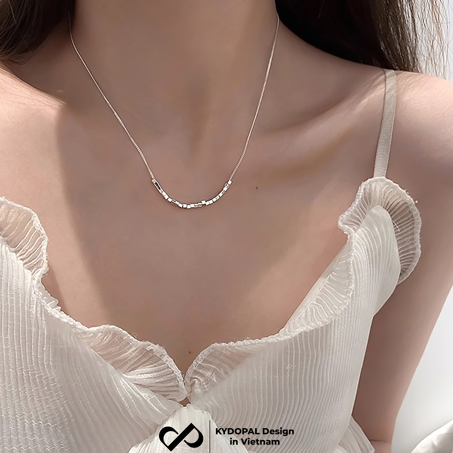 Dây chuyền bạc nữ KYDOPAL vòng cổ cá tính mặt chuỗi hạt vuông cá tính trang sức bạc 925 - PAL9C3C56