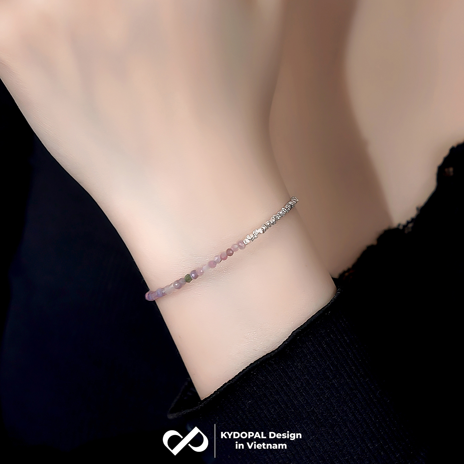 Lắc tay bạc nữ KYDOPAL vòng tay tuamaline hạt đá tròn màu sắc mix hạt bạc vỡ nhẹ nhàng - PAL9C3L24