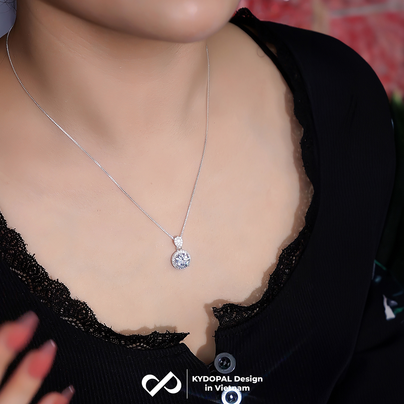 Dây chuyền bạc nữ KYDOPAL mặt đá tròn cá tính nạm đá cao cấp trang sức bạc 925 - PAL9C3C26