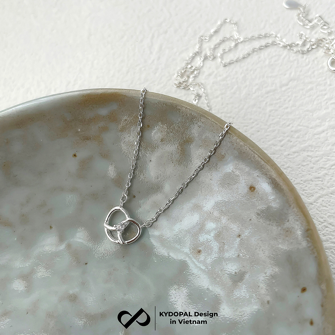 Dây chuyền bạc nữ KYDOPAL mặt trái tim xoắn đá nhỏ cá tính trang sức bạc 925 - PAL9C3C45
